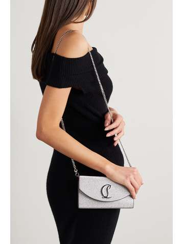 Black Christian Louboutin Satin Palmette Clutch on Chain Crossbody