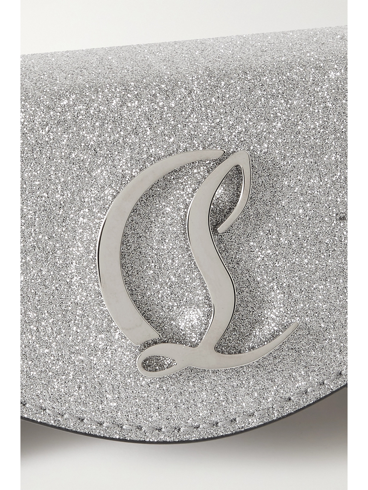 Christian Louboutin Loubi54 Glittered Leather Shoulder Bag In Silver
