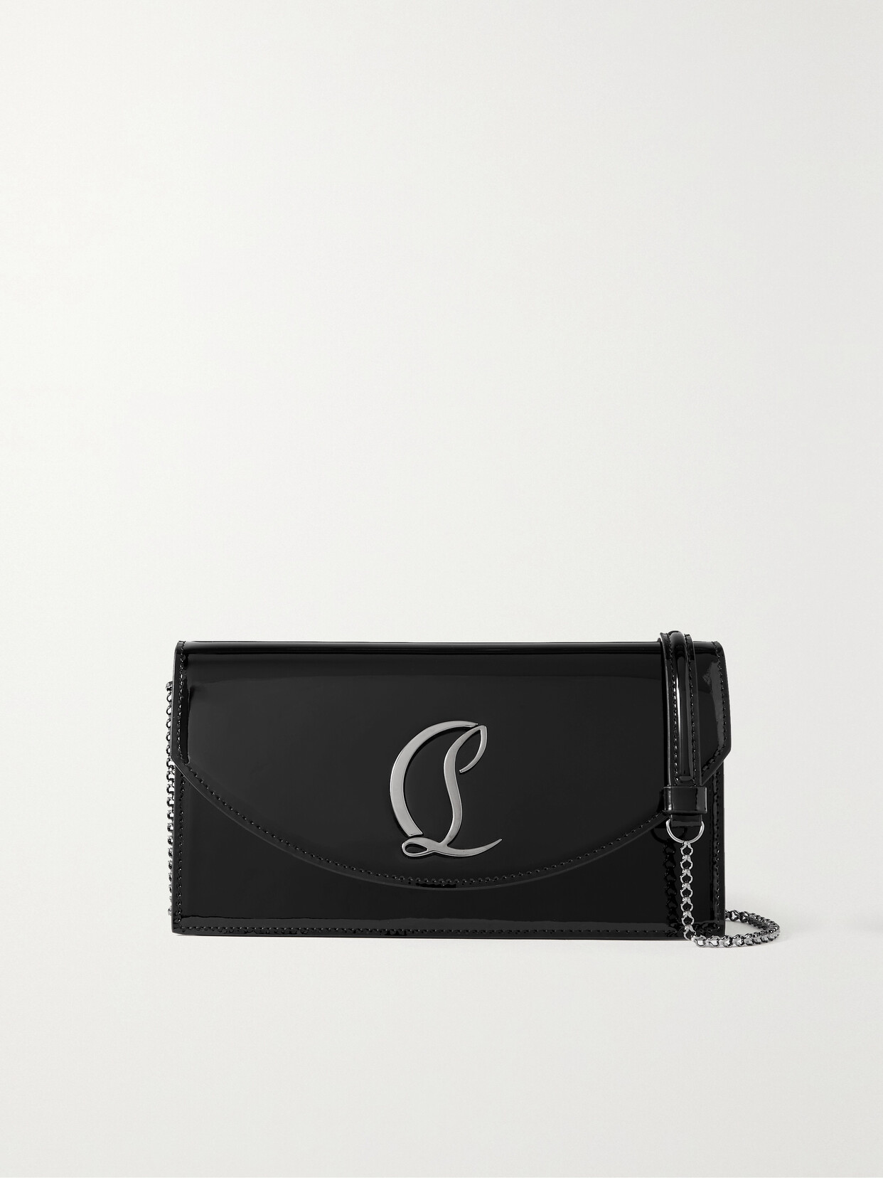 Shop Christian Louboutin Loubi54 Embellished Patent-leather Shoulder Bag In Black