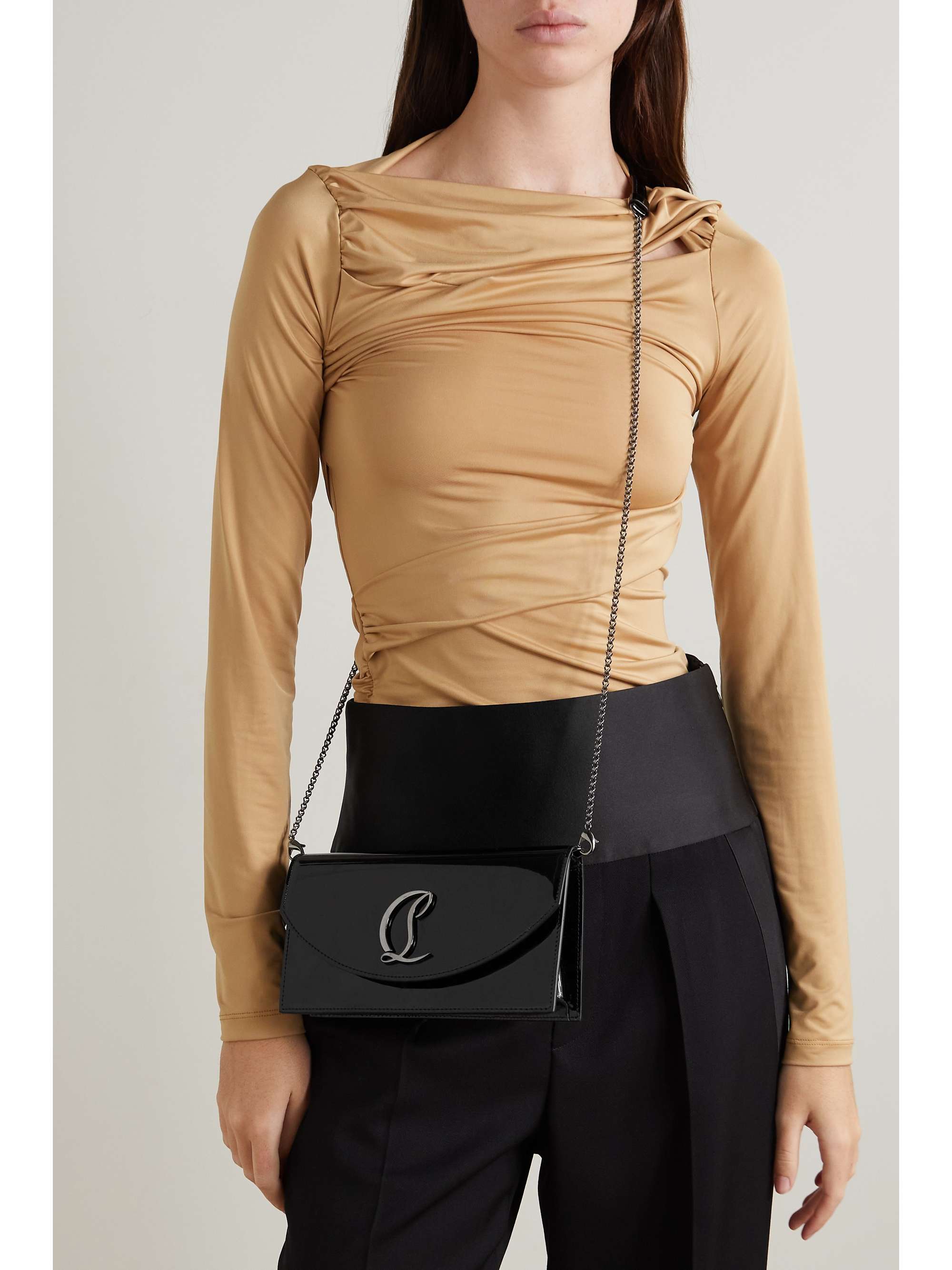 Loubi54 embellished patent leather shoulder bag black One Size