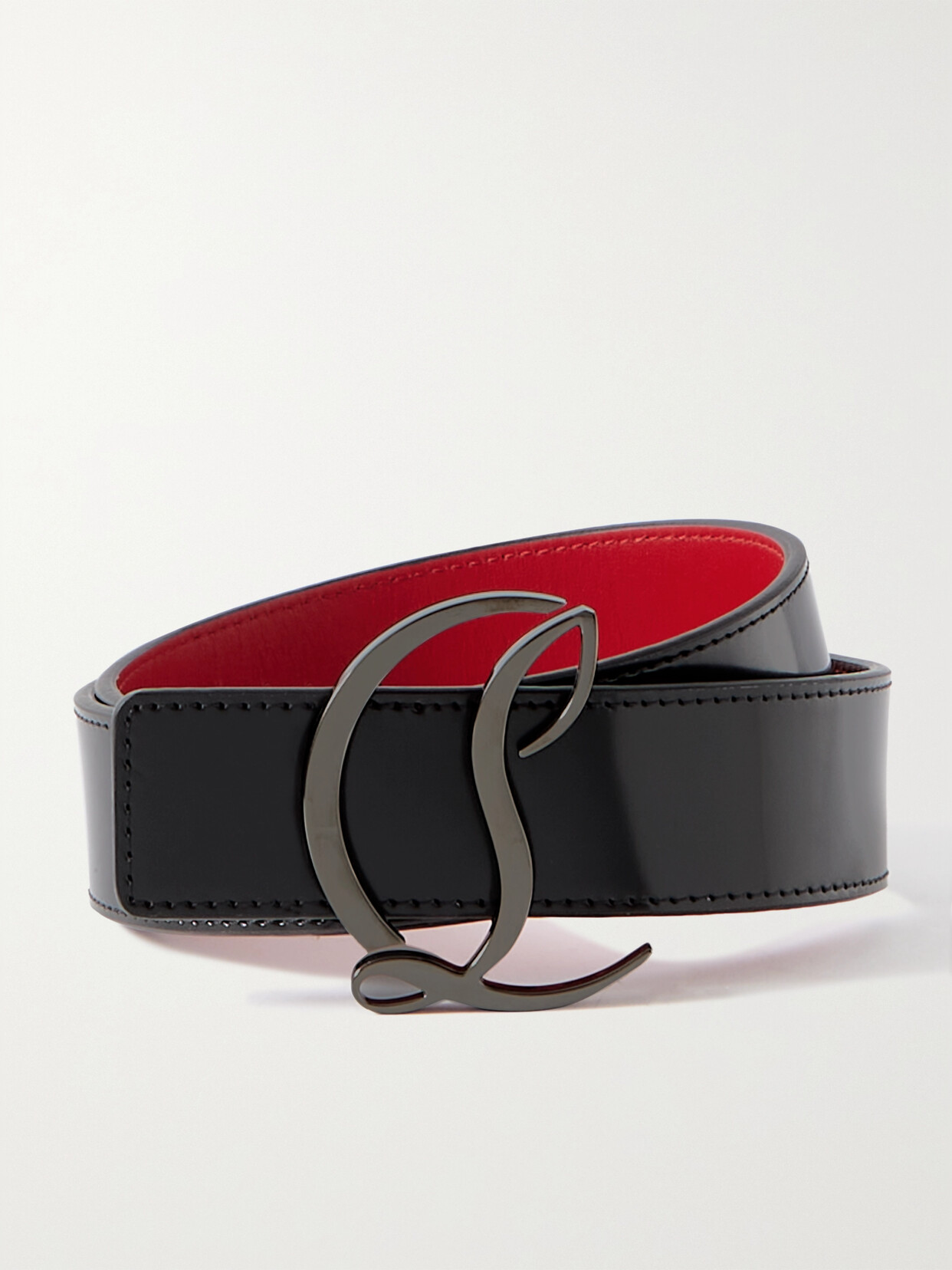 Shop Christian Louboutin Embellished Glossed-leather Waist Belt In Black