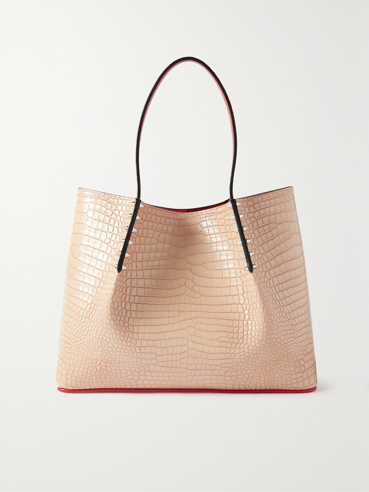 Christian Louboutin - Cabarock Small Studded Croc-effect Leather Tote - Neutrals