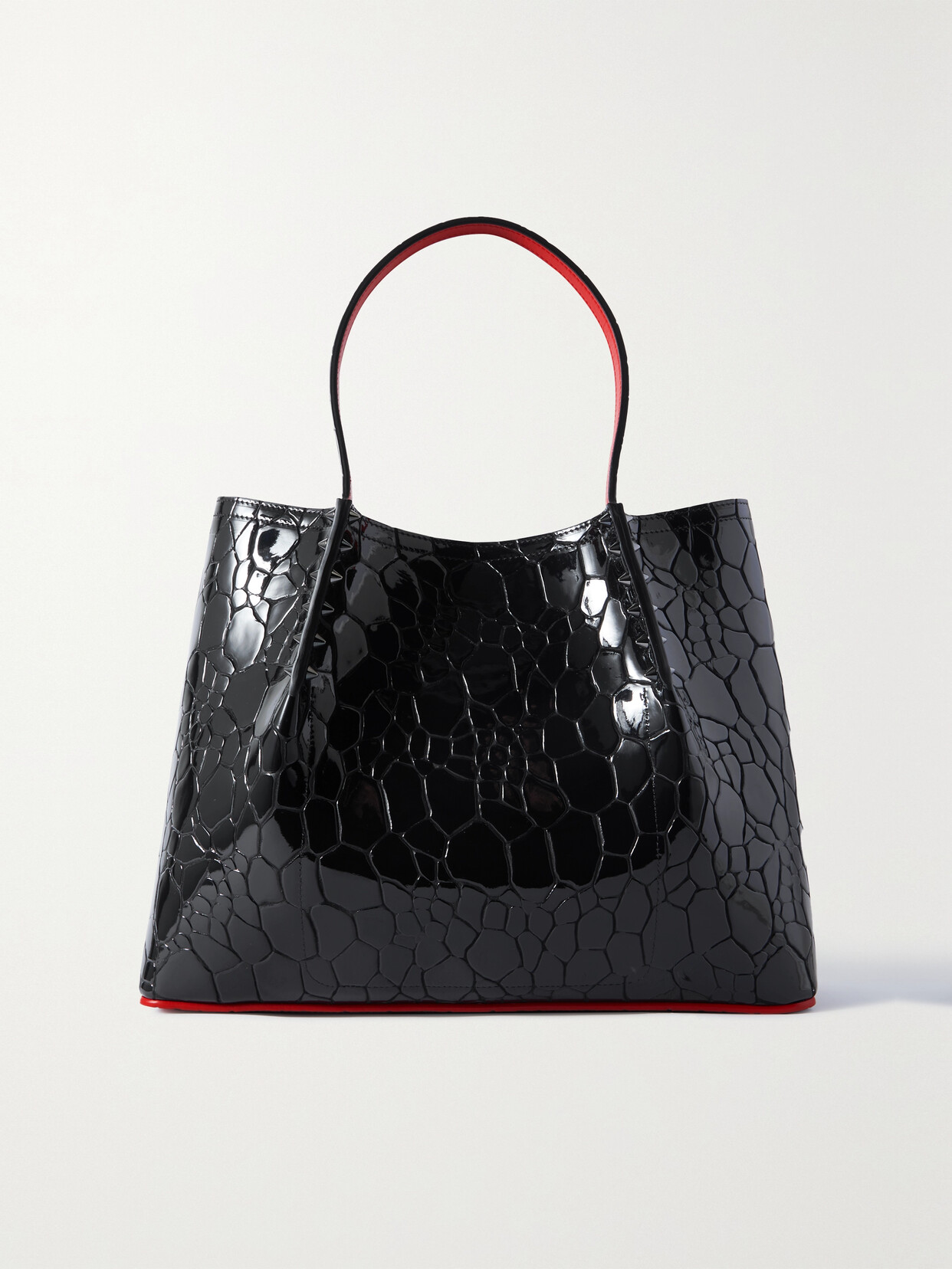 Christian Louboutin Cabarock Small Embellished Croc-effect Patent-leather Tote In Black