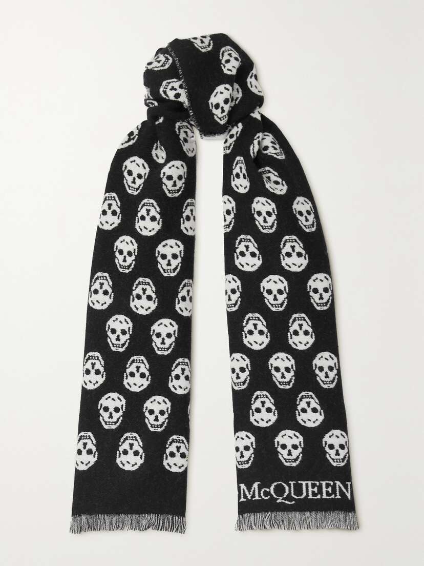 McQueen Fringed Wool-jacquard Scarf
