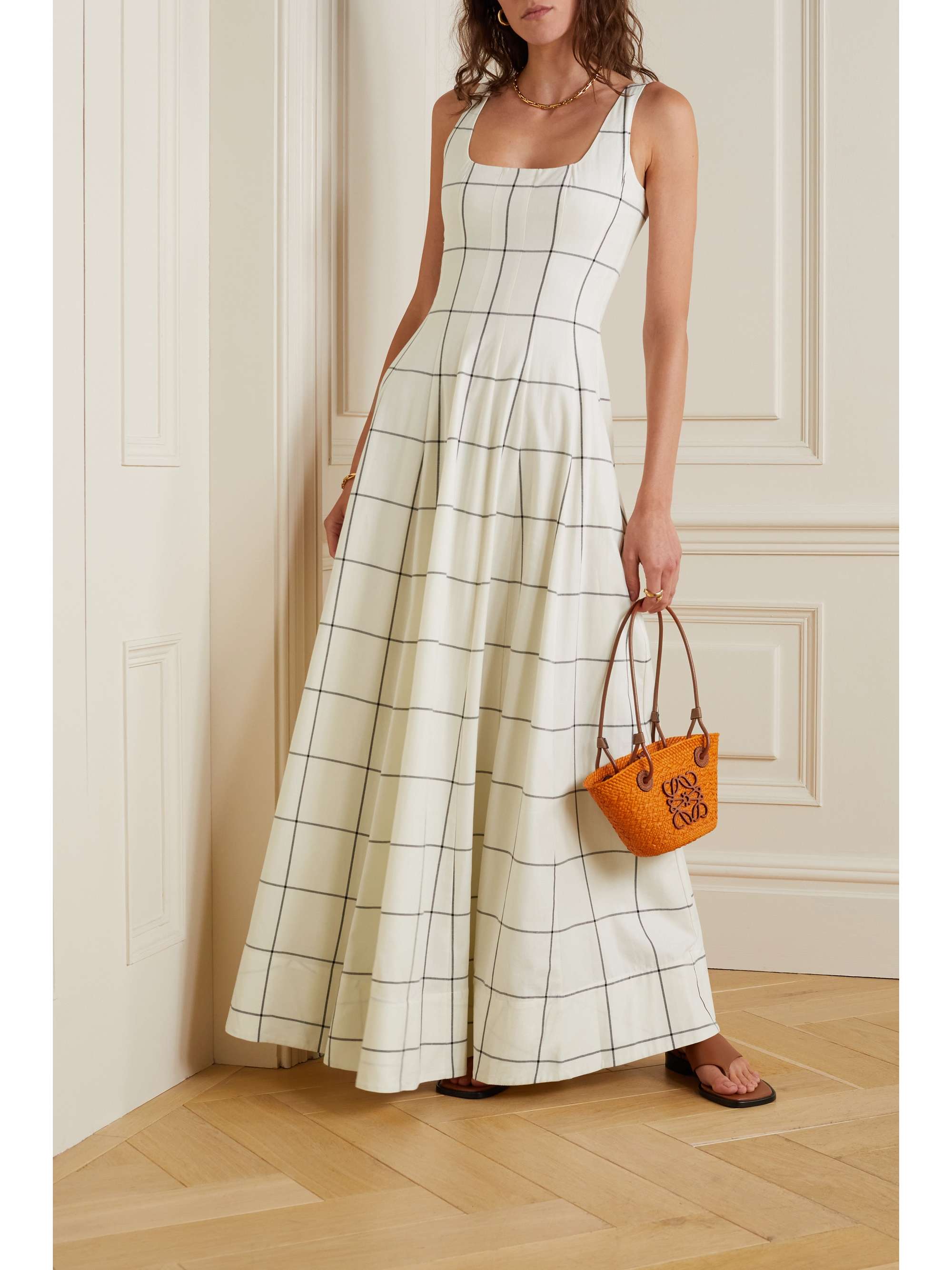 Ivory Wells pleated checked cotton-twill maxi dress | STAUD | NET-A-PORTER