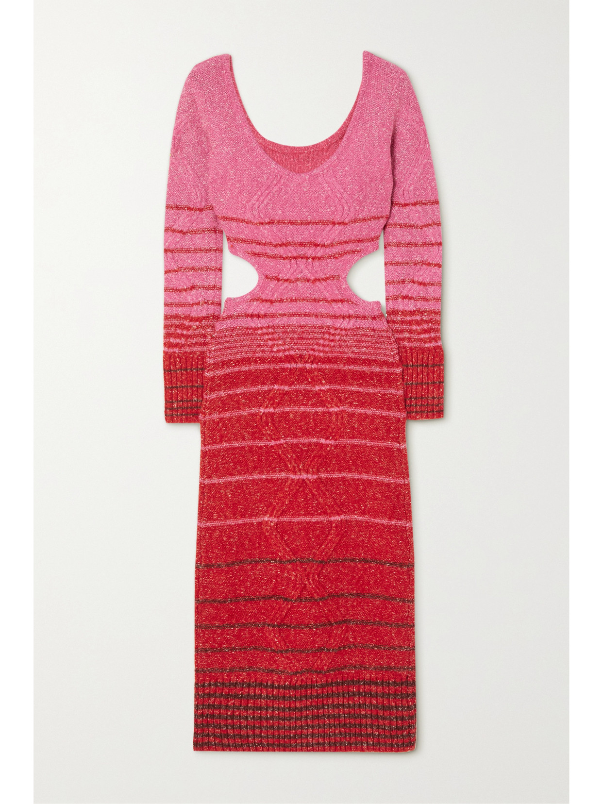 Staud Eleanor Cutout Striped Cableknit Midi Dress In Pink ModeSens