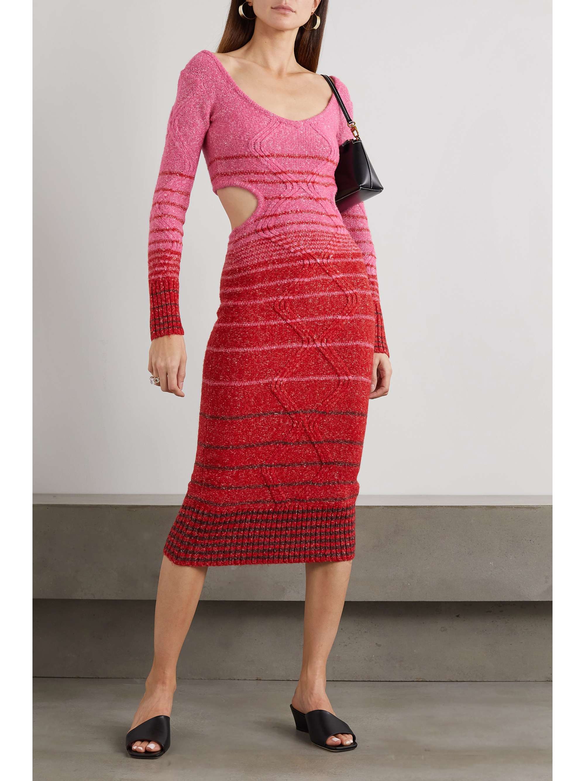 STAUD Eleanor cutout striped cableknit midi dress NETAPORTER