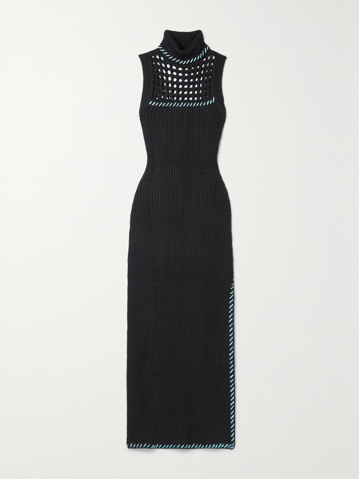 Staud Zelda Cotton-trimmed Ribbed-knit Turtleneck Maxi Dress In Black