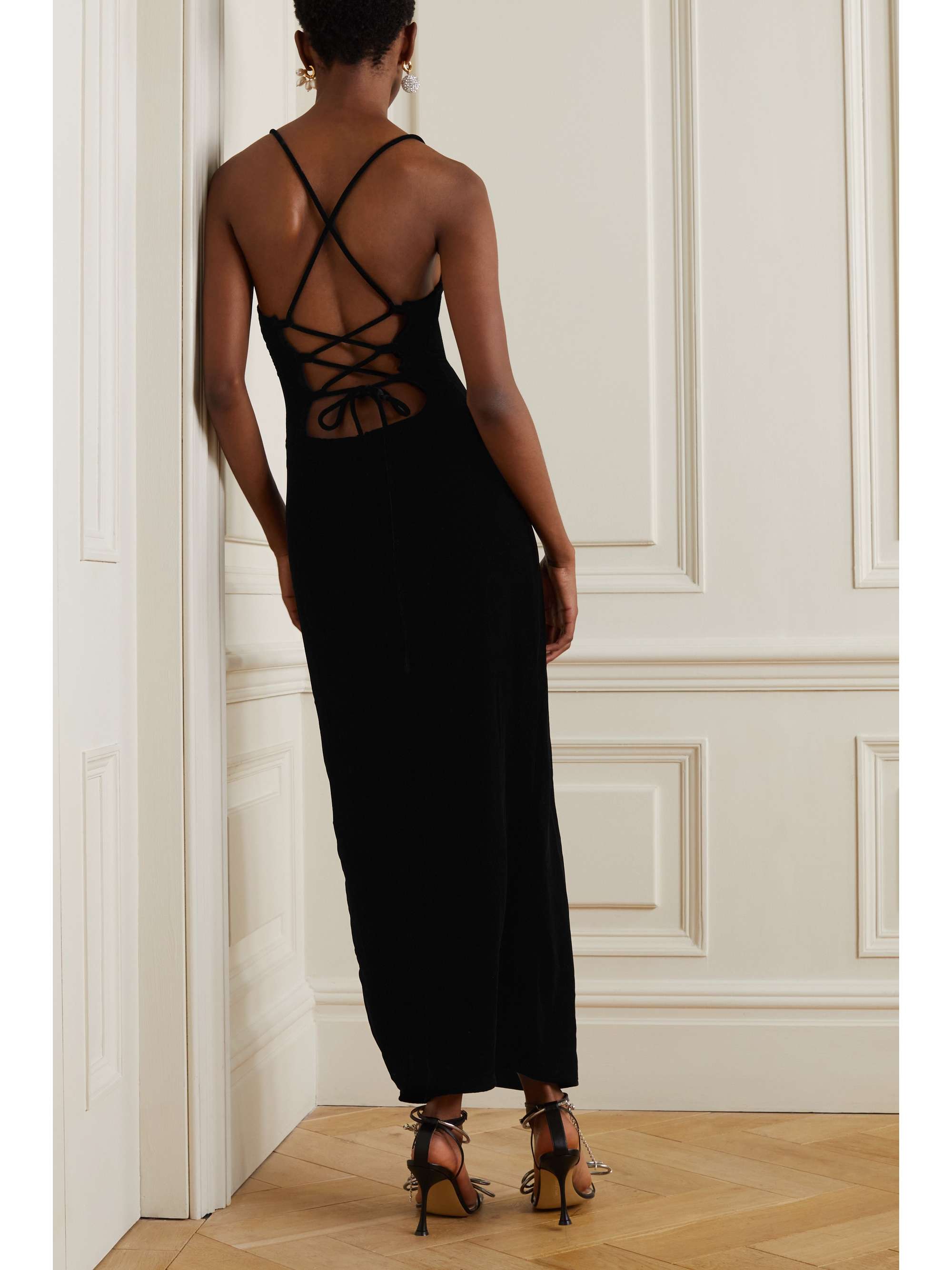 STAUD Bellamy stretch-velvet midi dress