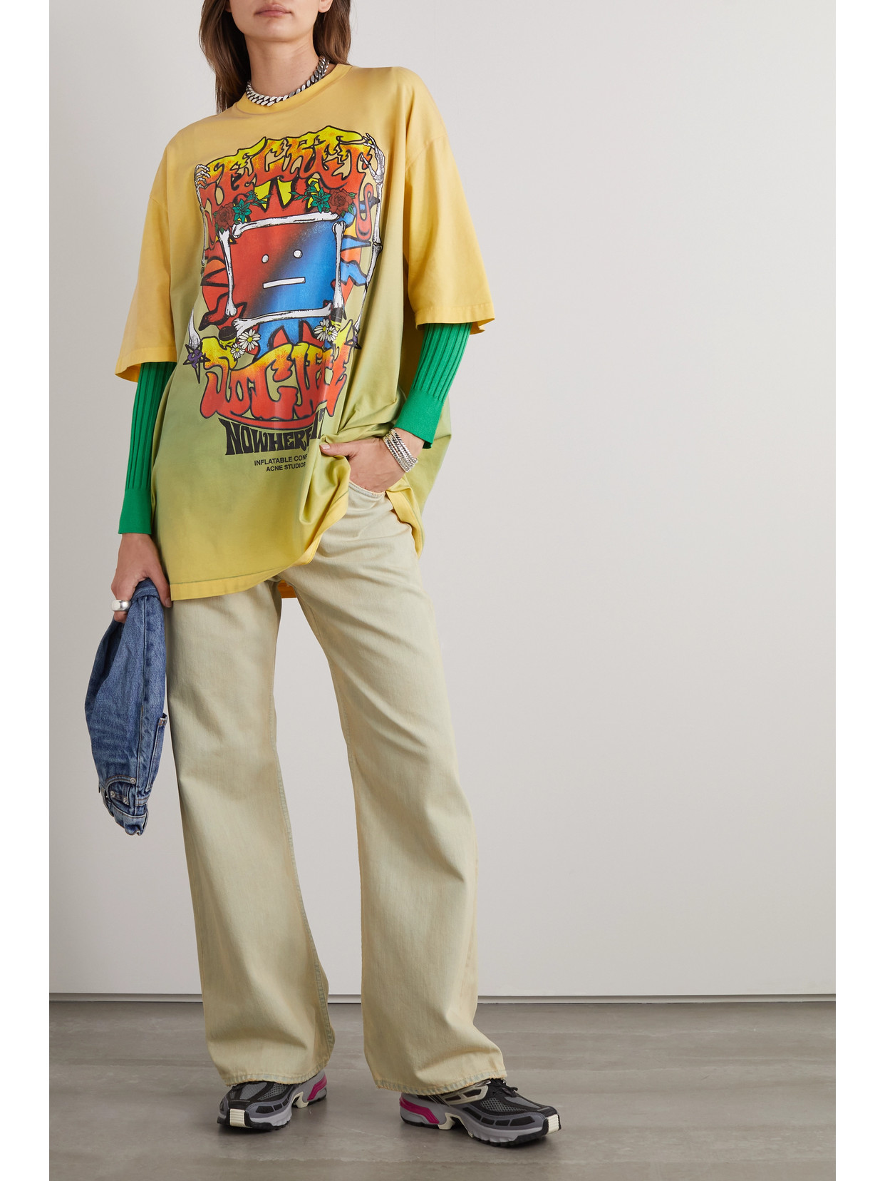 Shop Acne Studios Oversized Printed Cotton-blend Jersey T-shirt In Yellow