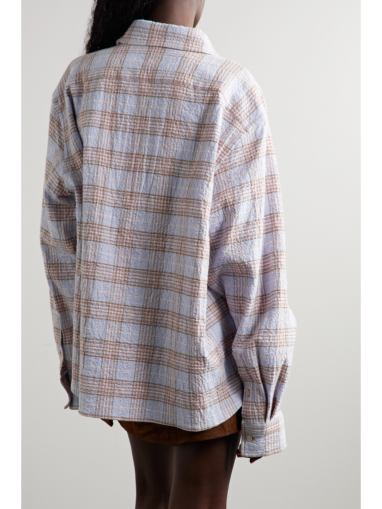 ACNE STUDIOS CHECKED CRINKLED COTTON-BLEND FLANNEL SHIRT