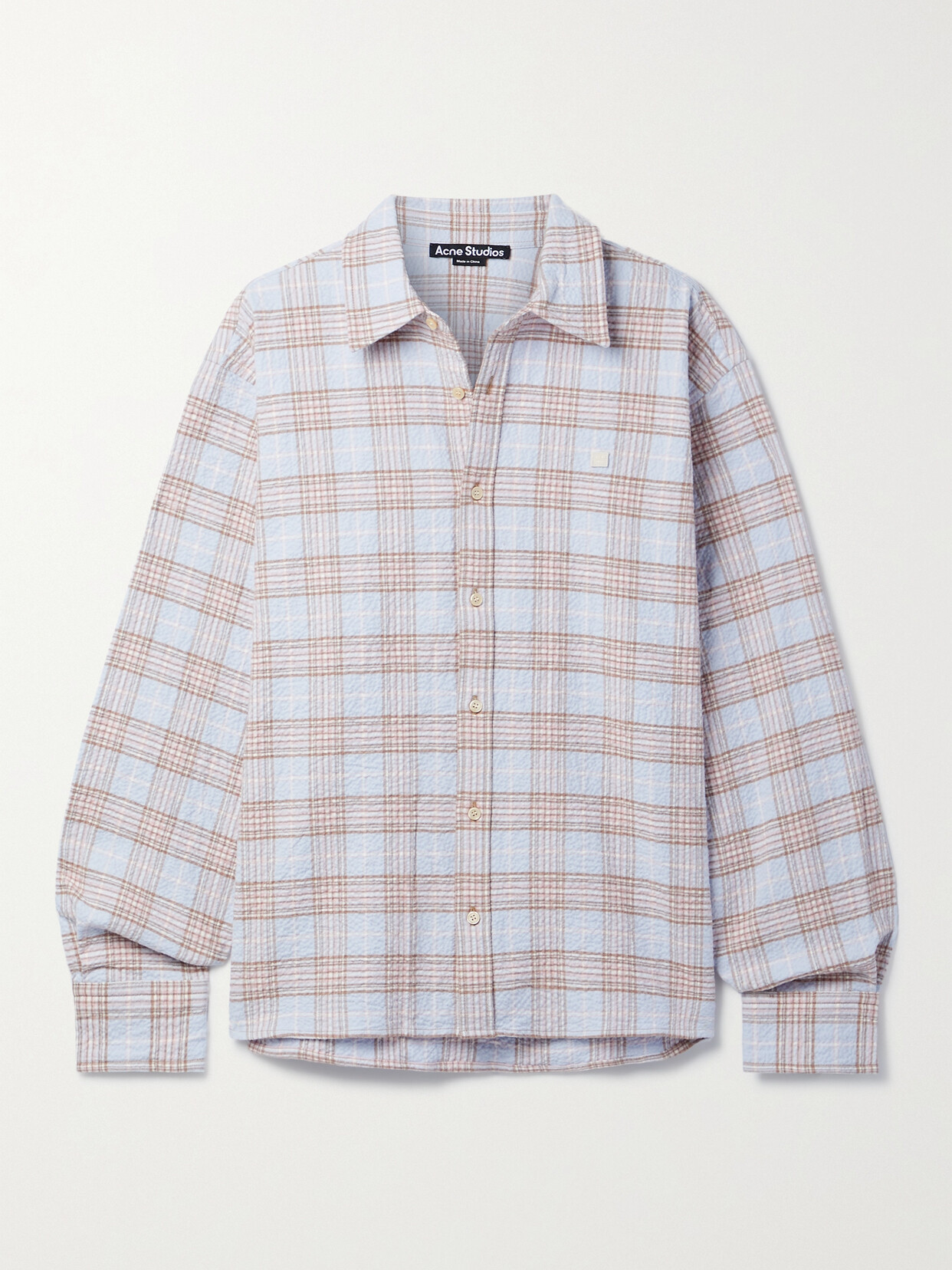 Acne Studios Checked Crinkled Cotton-blend Flannel Shirt In Blue