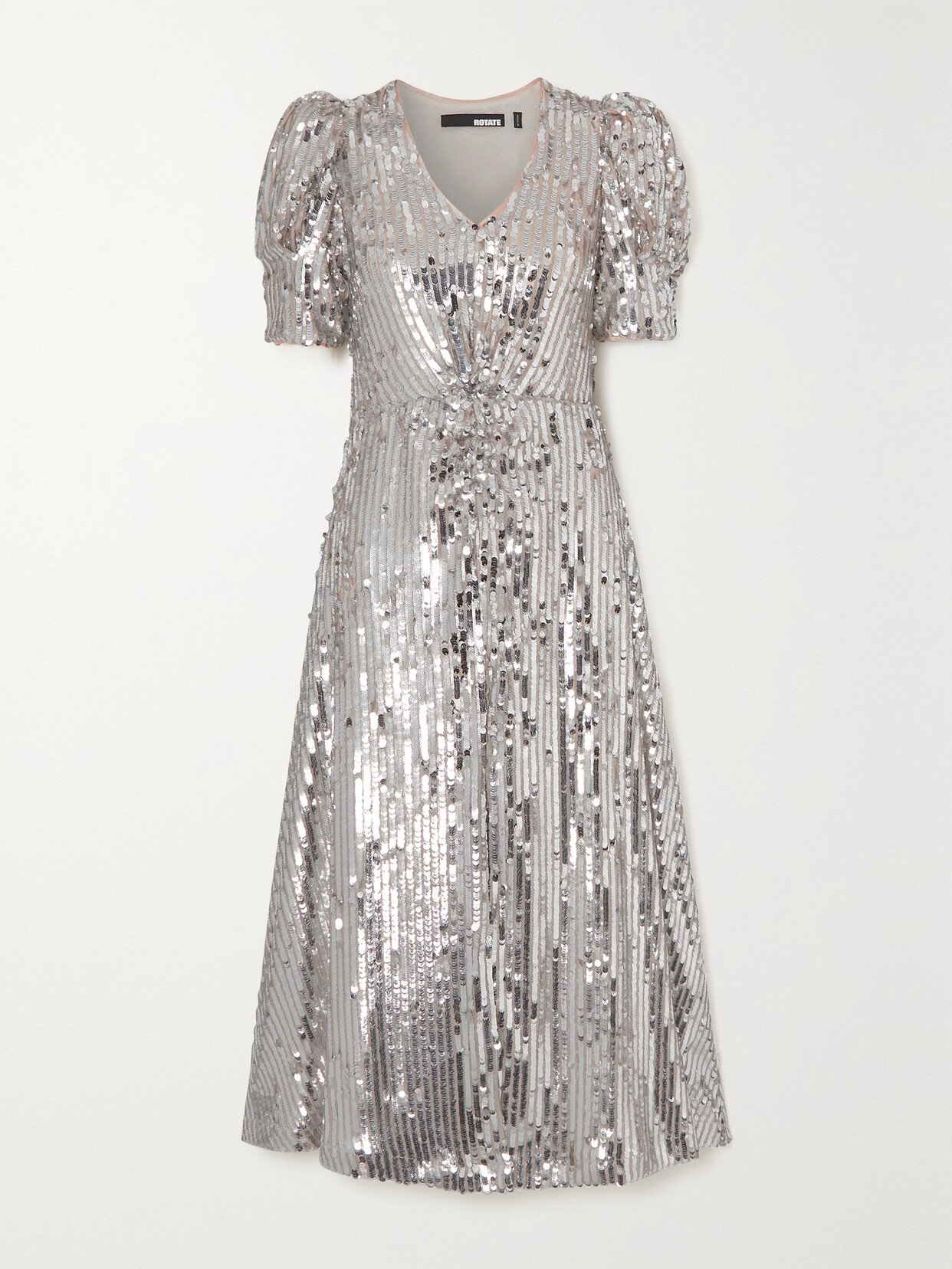 ROTATE Birger Christensen - Sierina Sequined Tulle Midi Dress - Silver