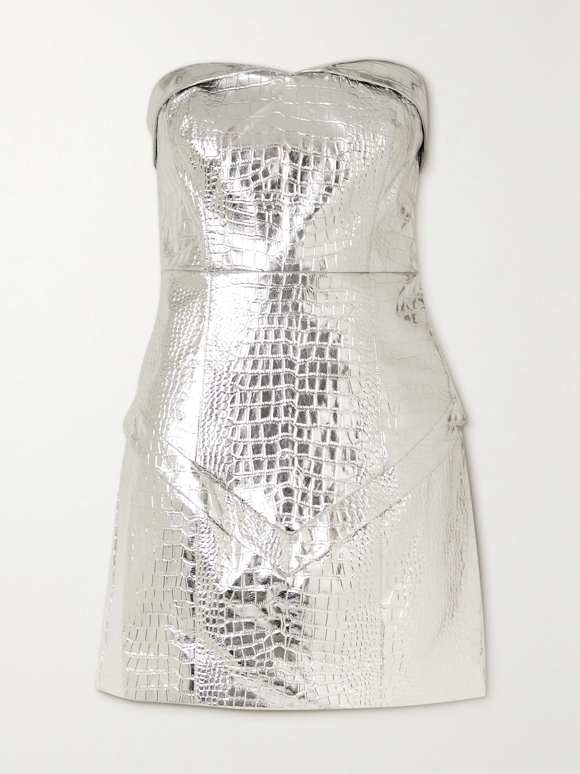 Silver Hemly strapless croc-effect faux leather mini dress | ROTATE BIRGER CHRISTENSEN | NET-A-PORTER