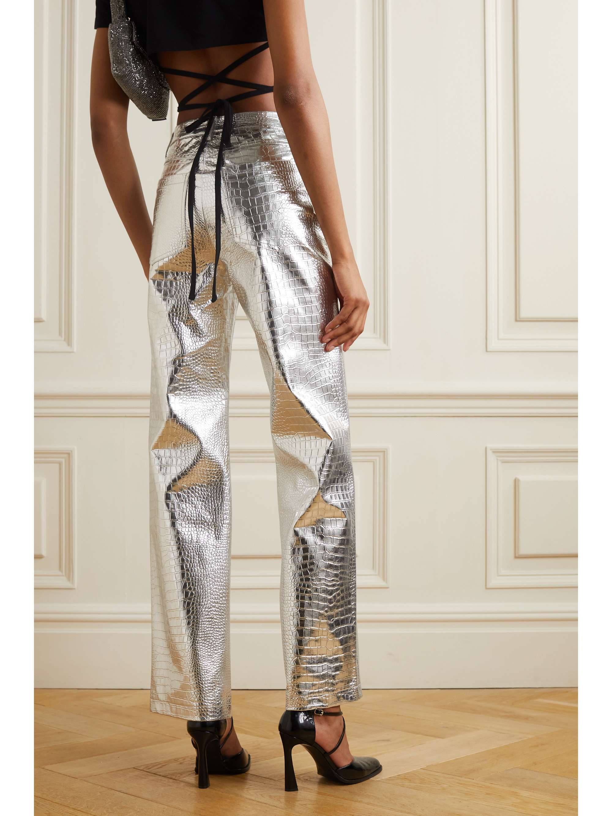 ROTATE BIRGER CHRISTENSEN Rotie croc-effect faux leather straight-leg pants