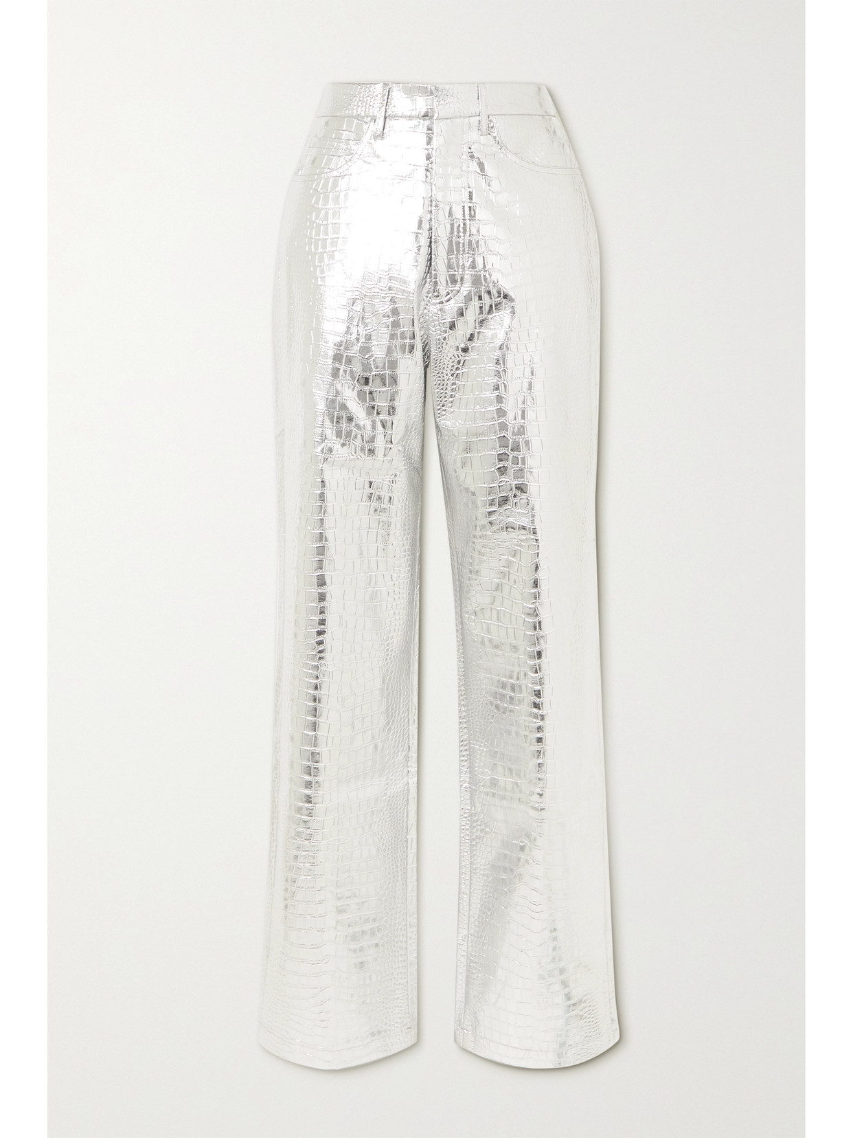 ROTATE Birger Christensen - Rotie Croc-effect Faux Leather Straight-leg Pants - Silver