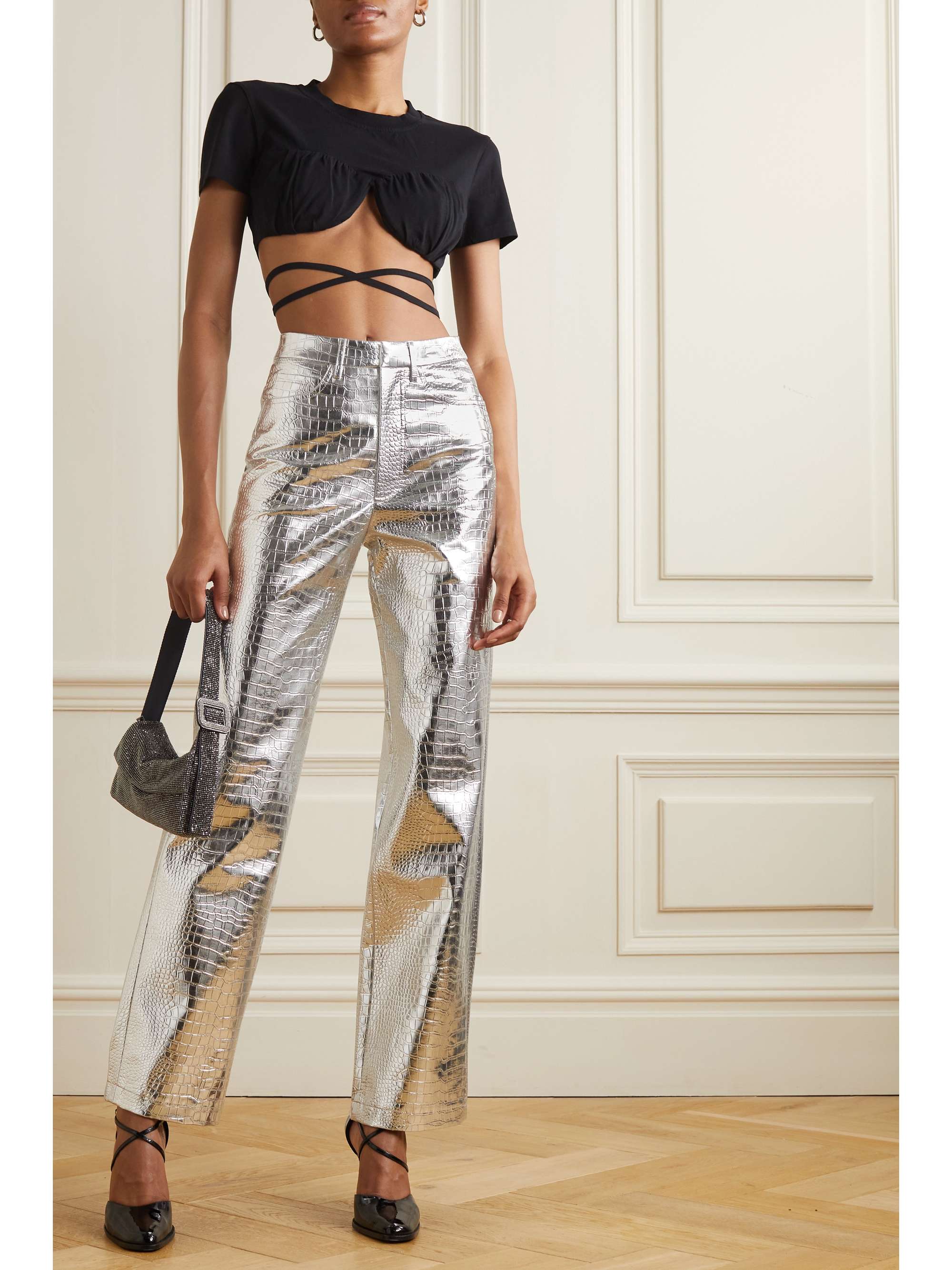 ROTATE BIRGER CHRISTENSEN Rotie croc-effect faux leather straight-leg pants