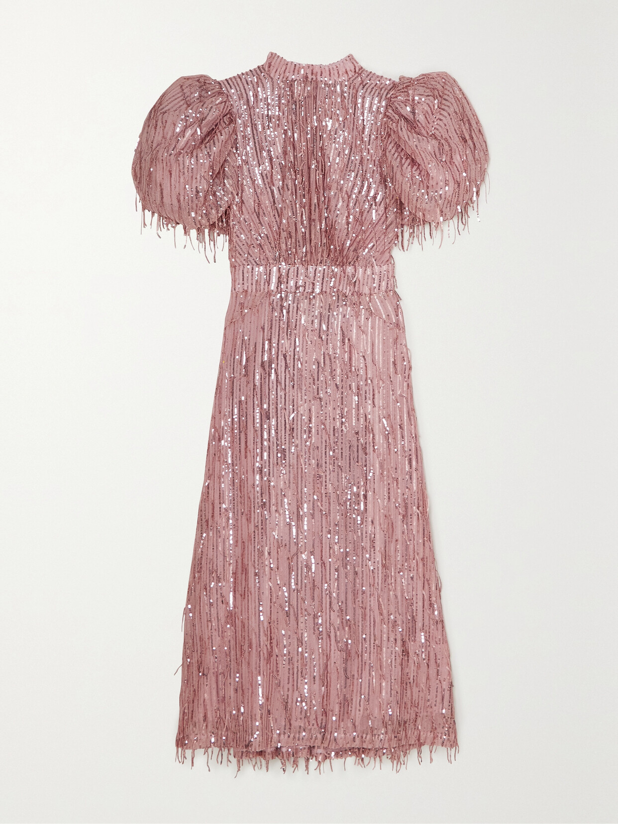 Rotate Birger Christensen Dawn Open-back Fringed Sequin-embellished Tulle Midi Dress In Pink