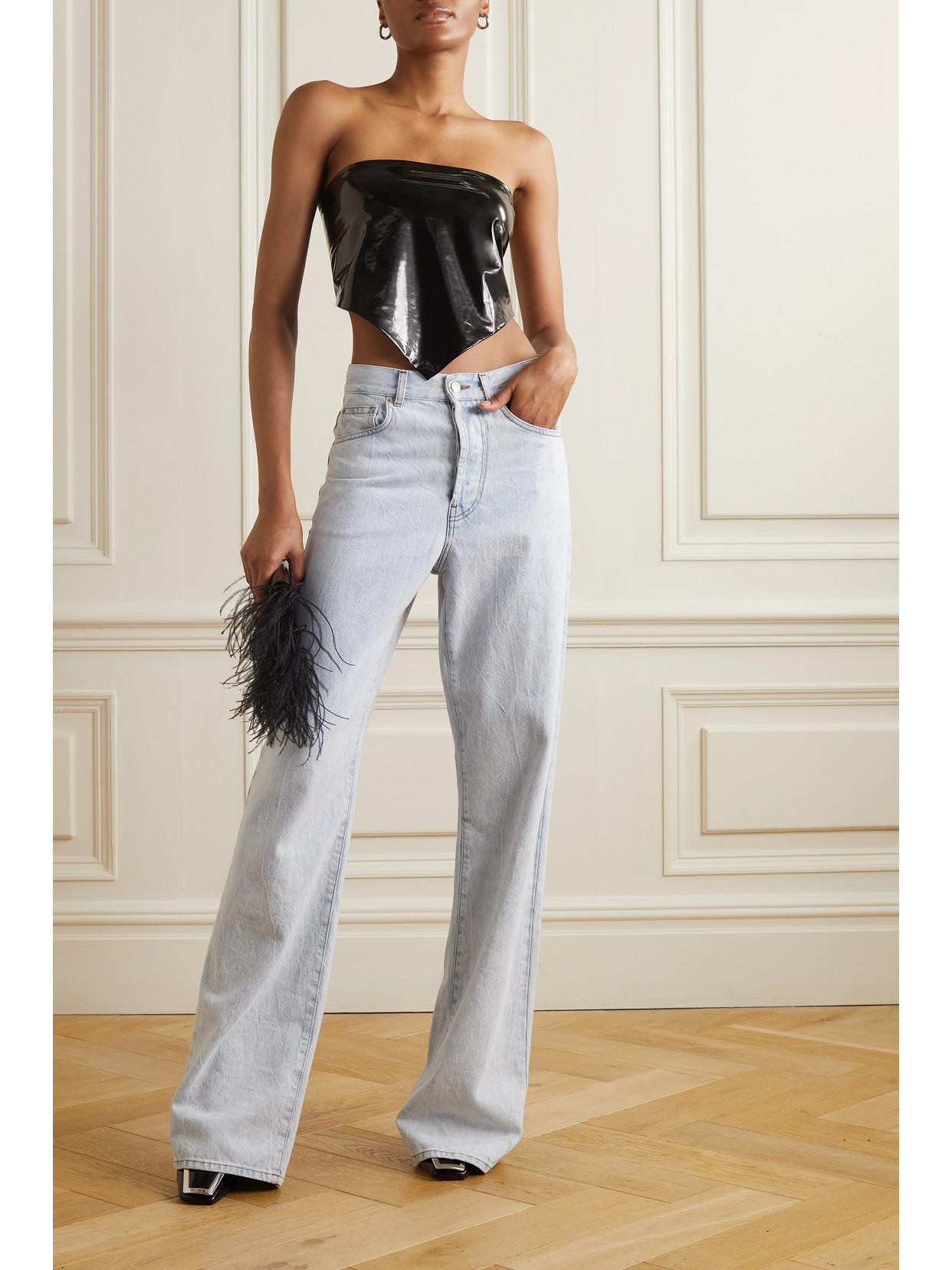 ROTATE BIRGER CHRISTENSEN ANGIE STRAPLESS CROPPED COATED TOP