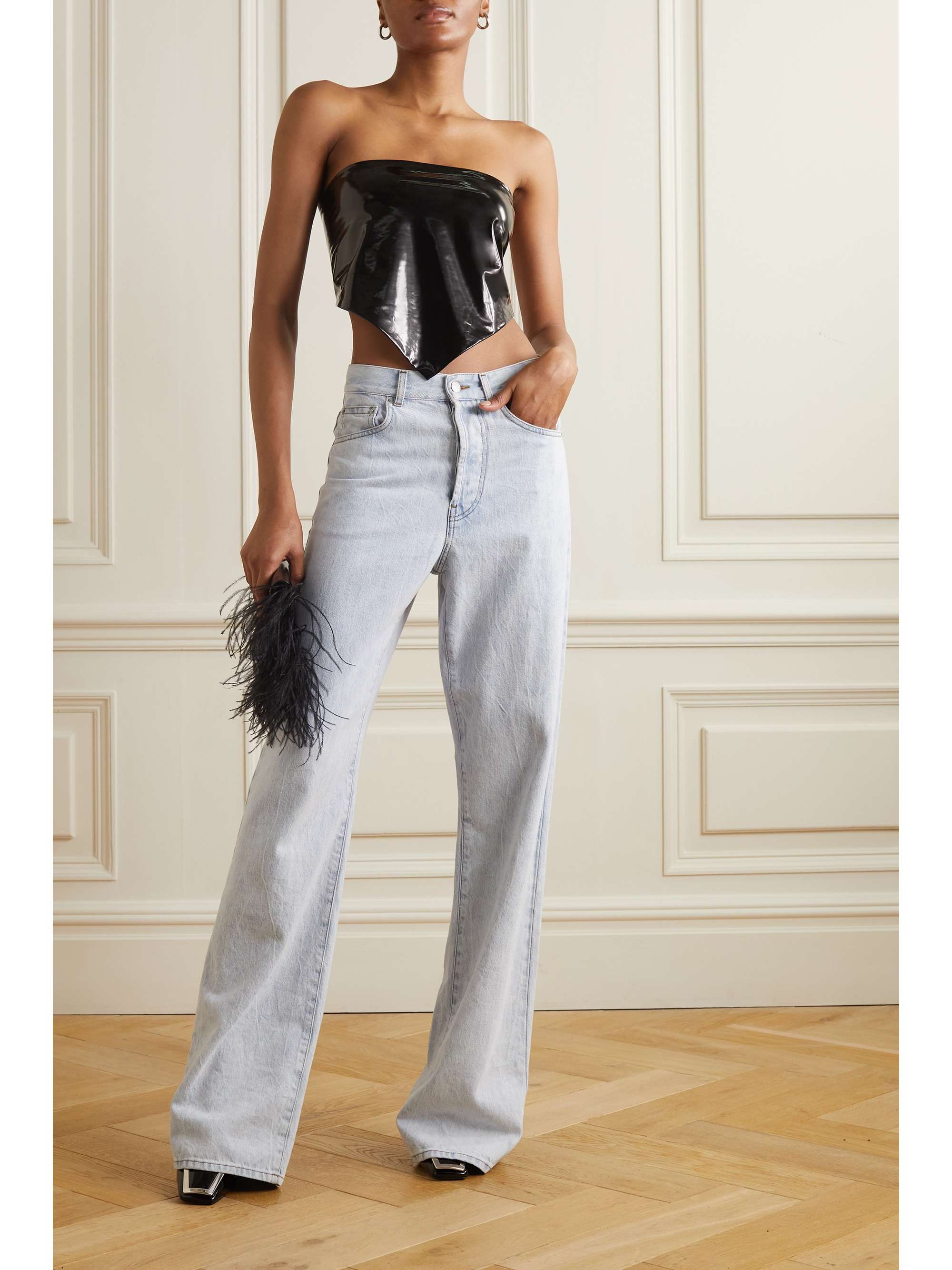ROTATE BIRGER CHRISTENSEN Haut bustier raccourci en tissu enduit Angie