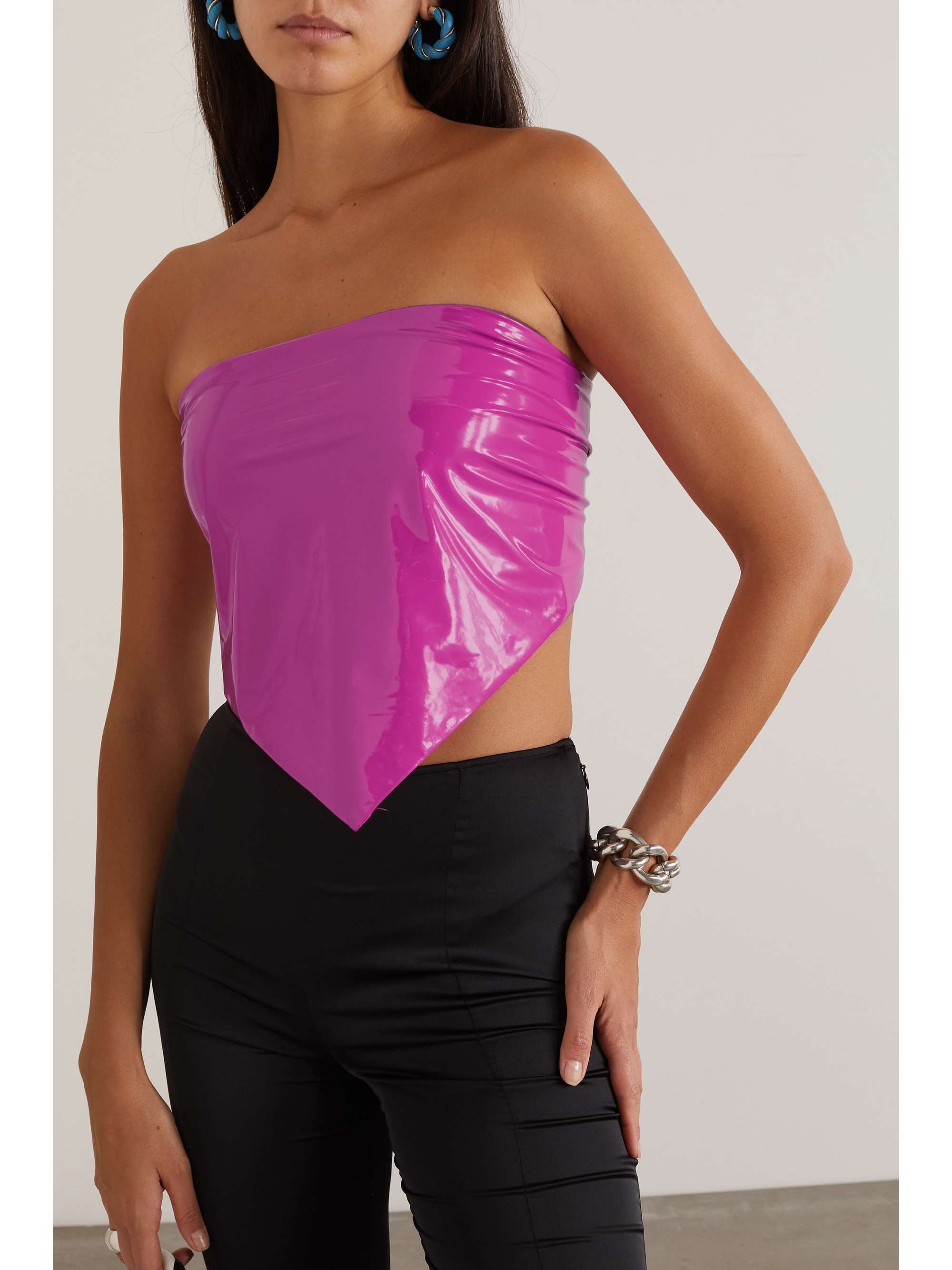 ROTATE BIRGER CHRISTENSEN Haut bustier raccourci en tissu enduit Angie