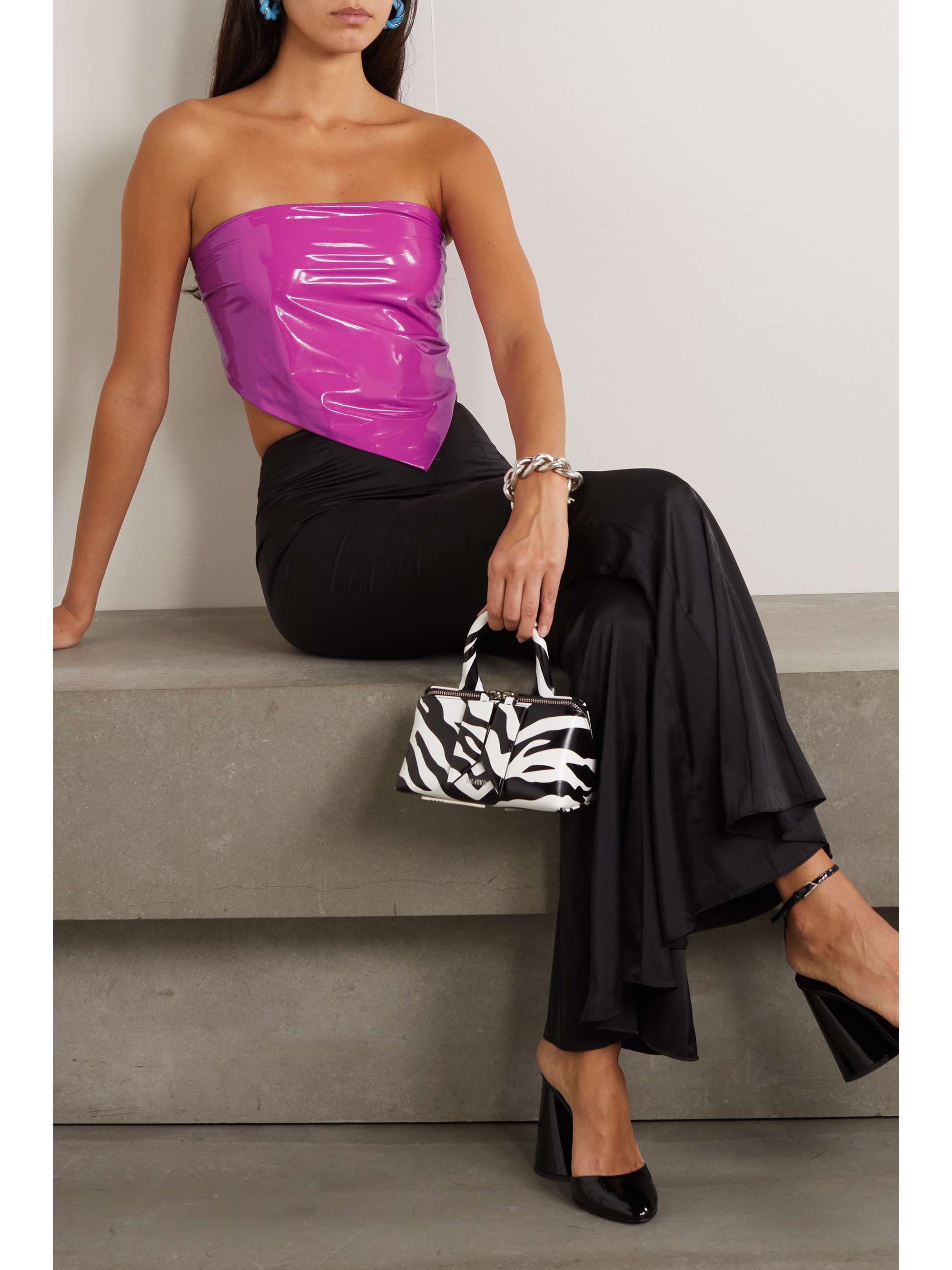 ROTATE BIRGER CHRISTENSEN Haut bustier raccourci en tissu enduit Angie