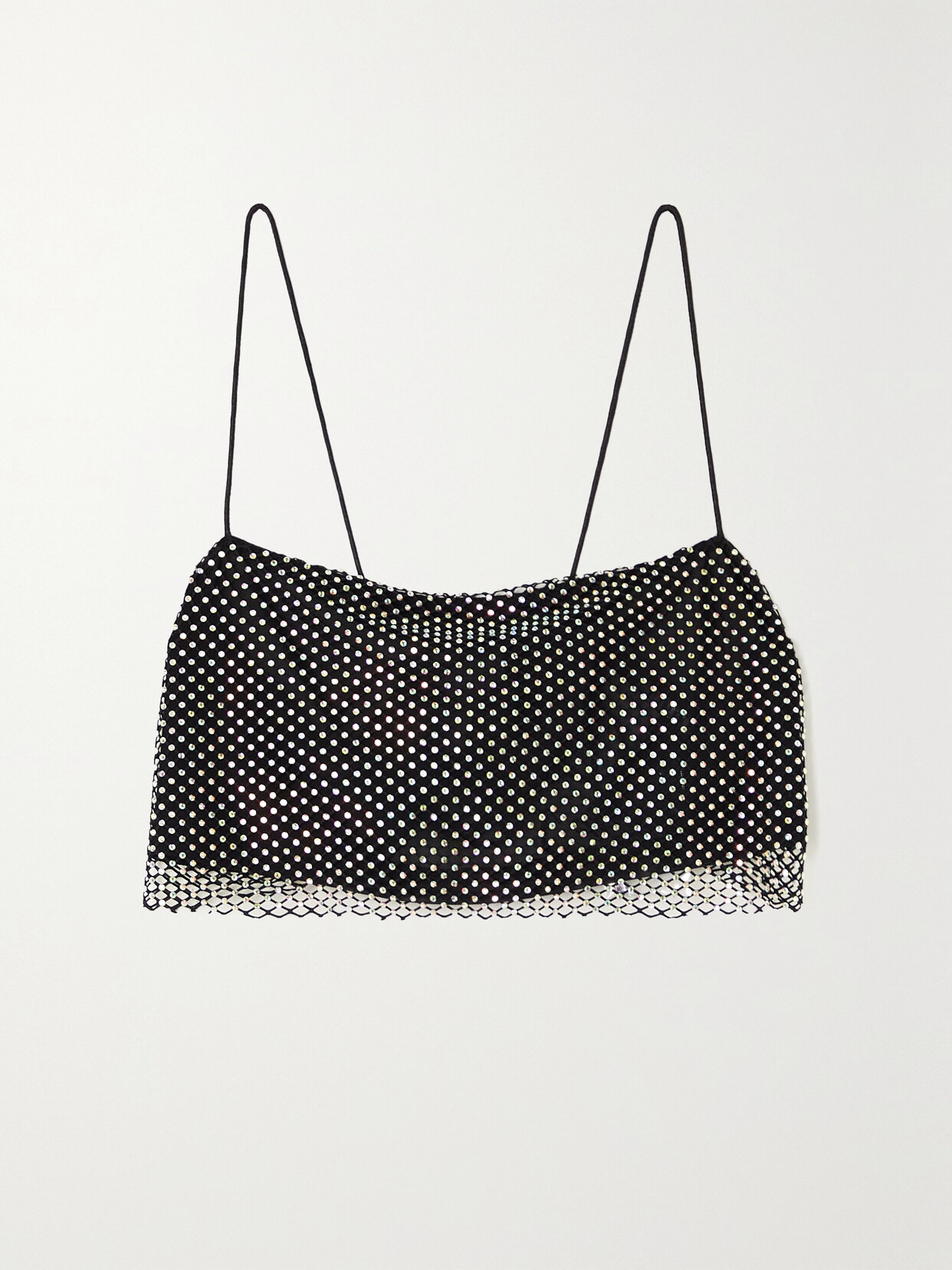 ROTATE Birger Christensen - Lottie Cropped Crystal-embellished Mesh Top - Black