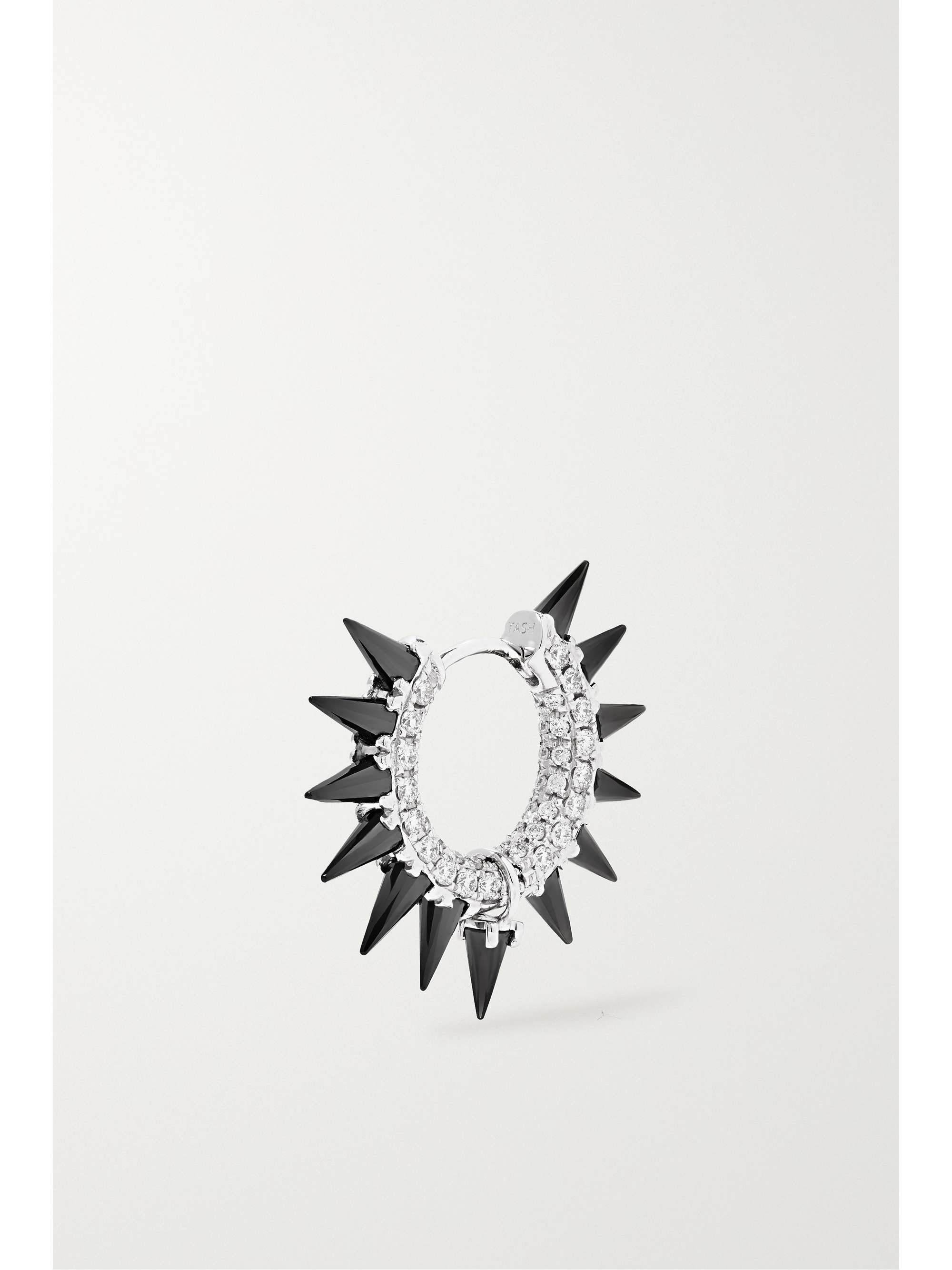 MARIA TASH Mohawk 8mm white gold, moissanite and diamond hoop earring