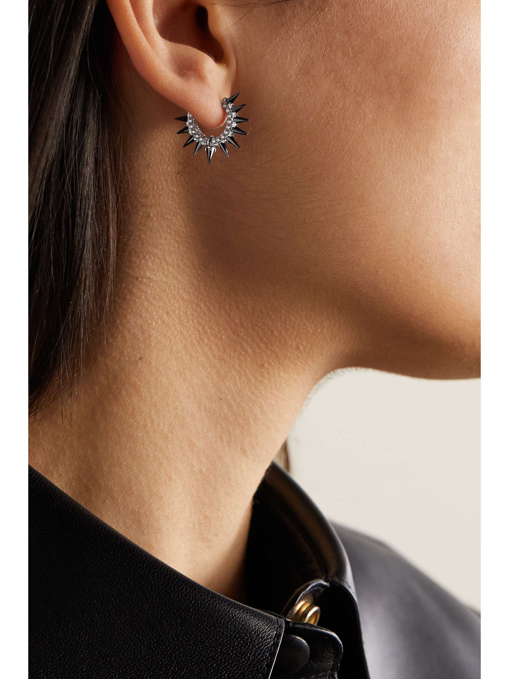 MARIA TASH Mohawk 8mm white gold, moissanite and diamond hoop earring
