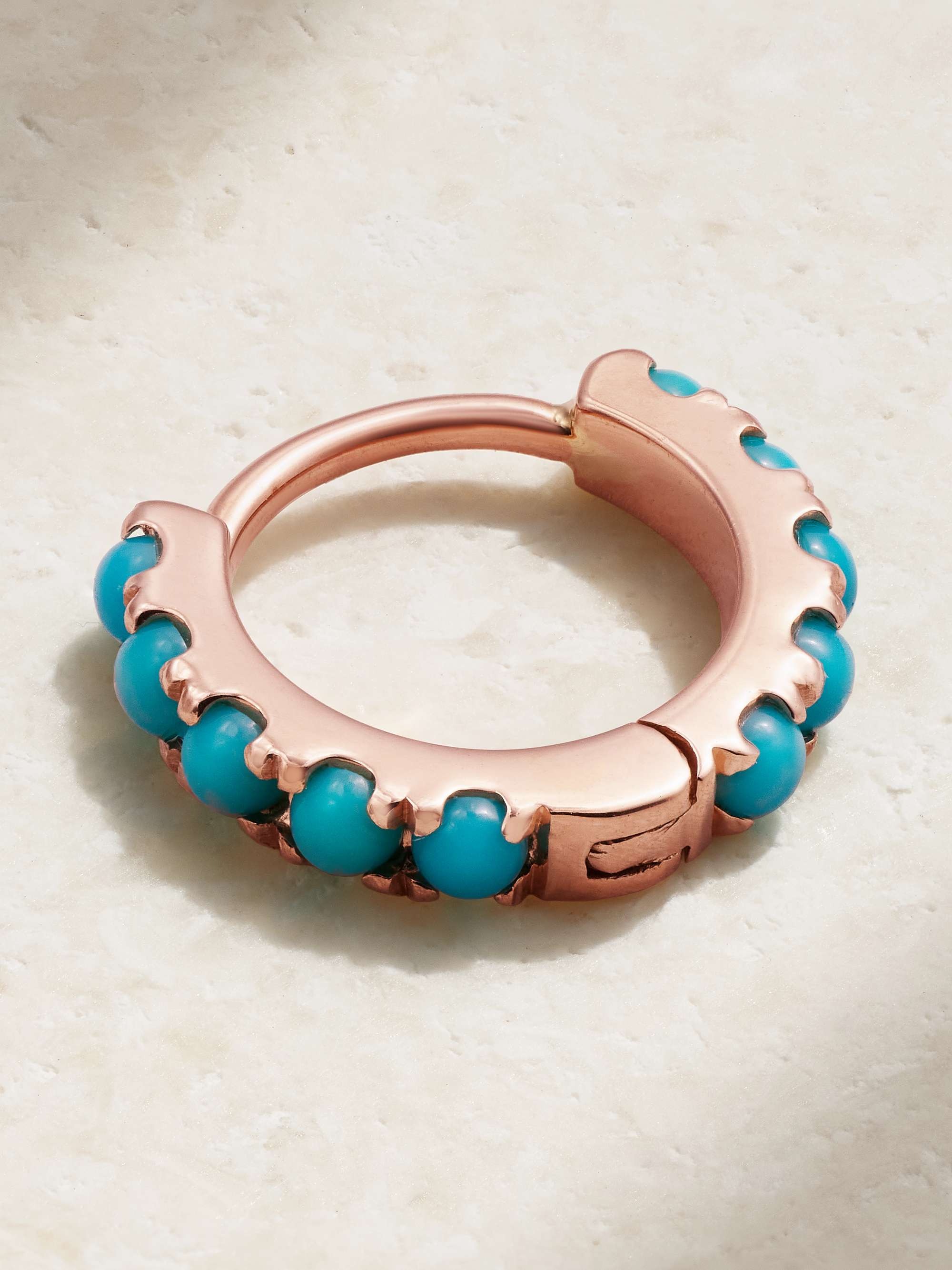 MARIA TASH 6.5mm 14-karat rose gold turquoise single hoop earring