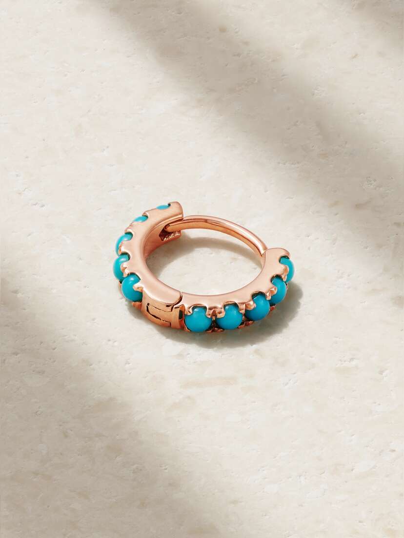 MARIA TASH 6.5mm 14-karat Rose Gold Turquoise Single Hoop Earring
