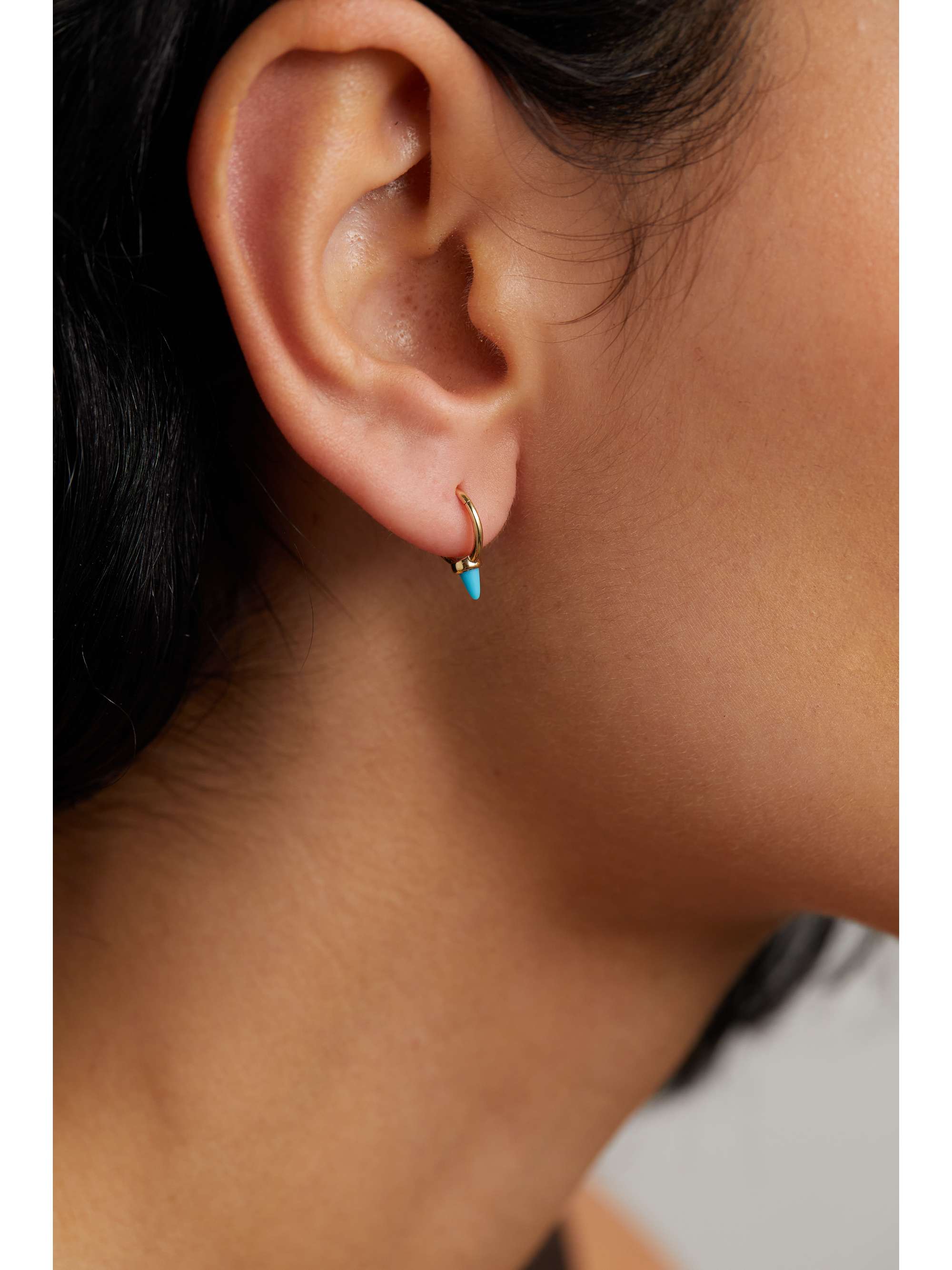 MARIA TASH 8mm Short Spike 14-karat gold turquoise single hoop earring