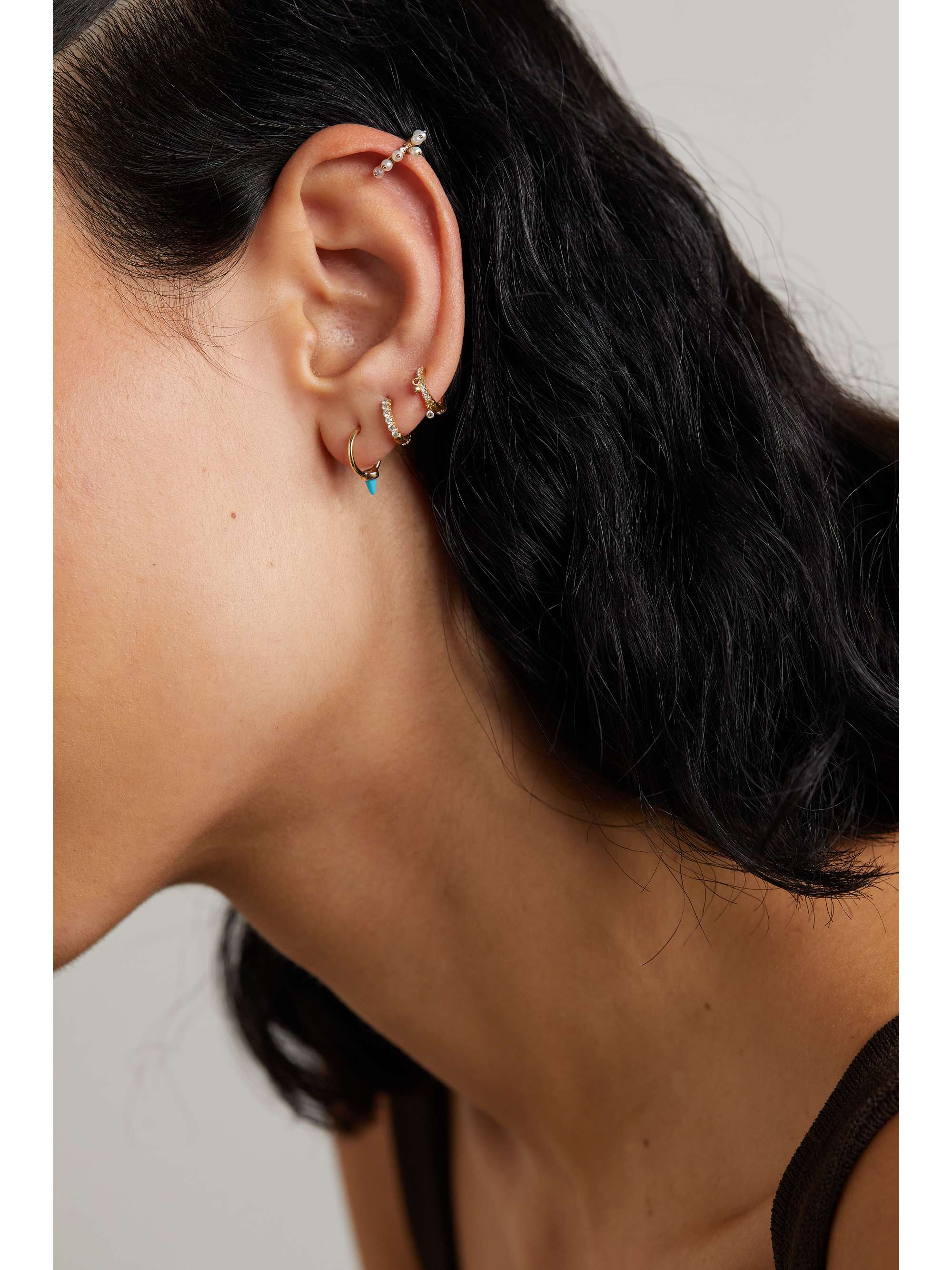 MARIA TASH 8mm Short Spike 14-karat gold turquoise single hoop earring