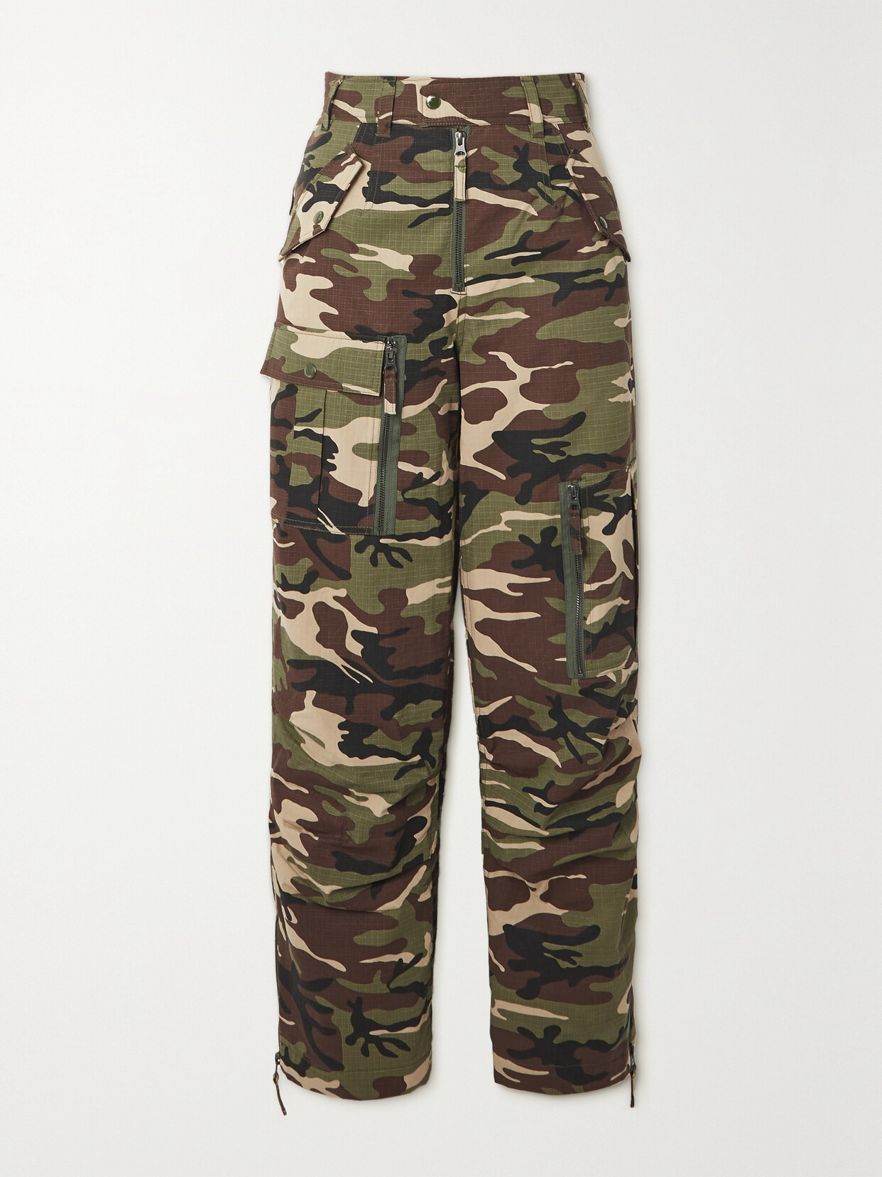 Andersson Bell Padded Camouflage-print Cotton-ripstop Straight-leg Cargo Pants In Green