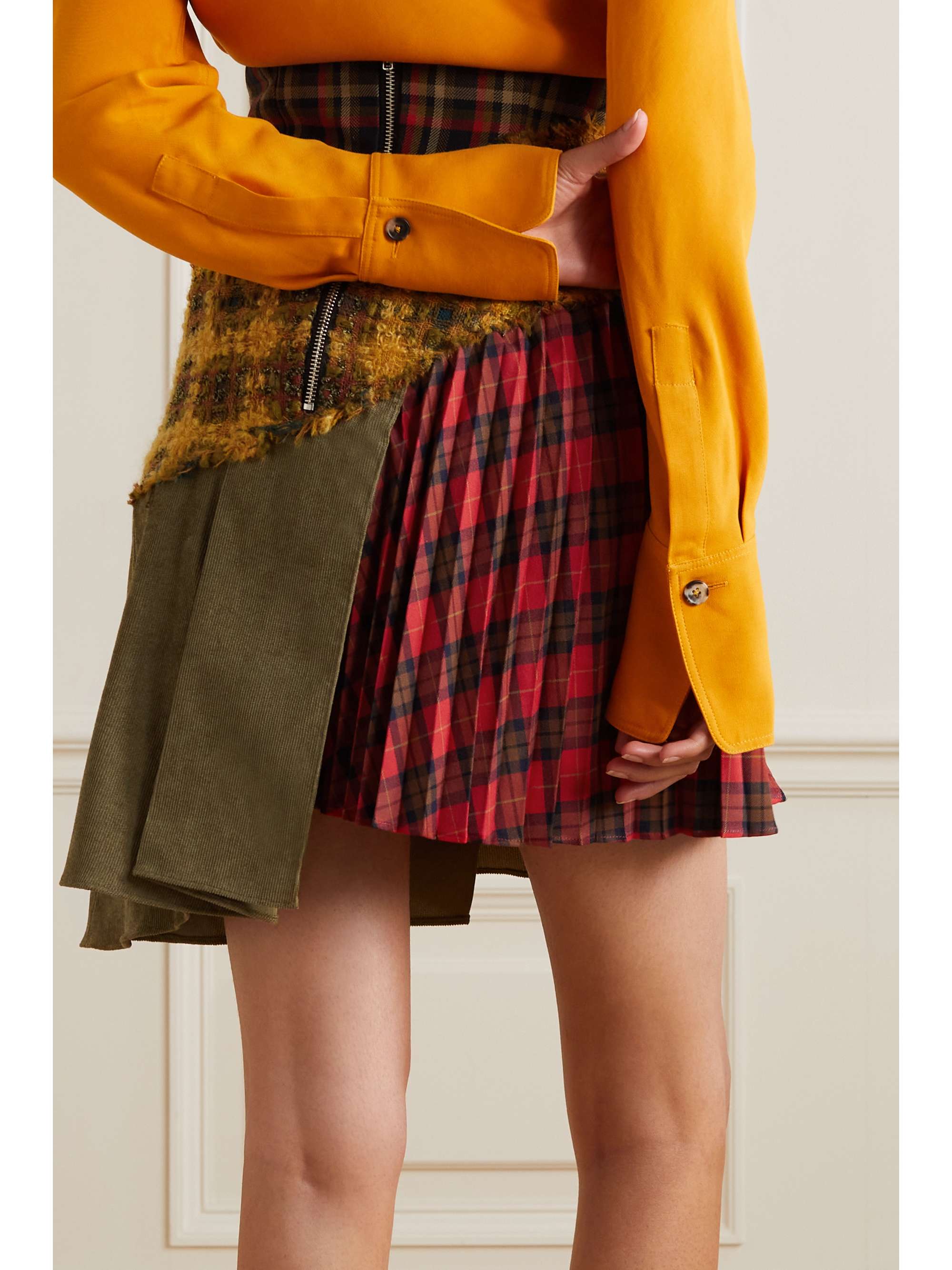 ANDERSSON BELL Margo patchwork checked wool-blend bouclé, corduroy and twill mini skirt