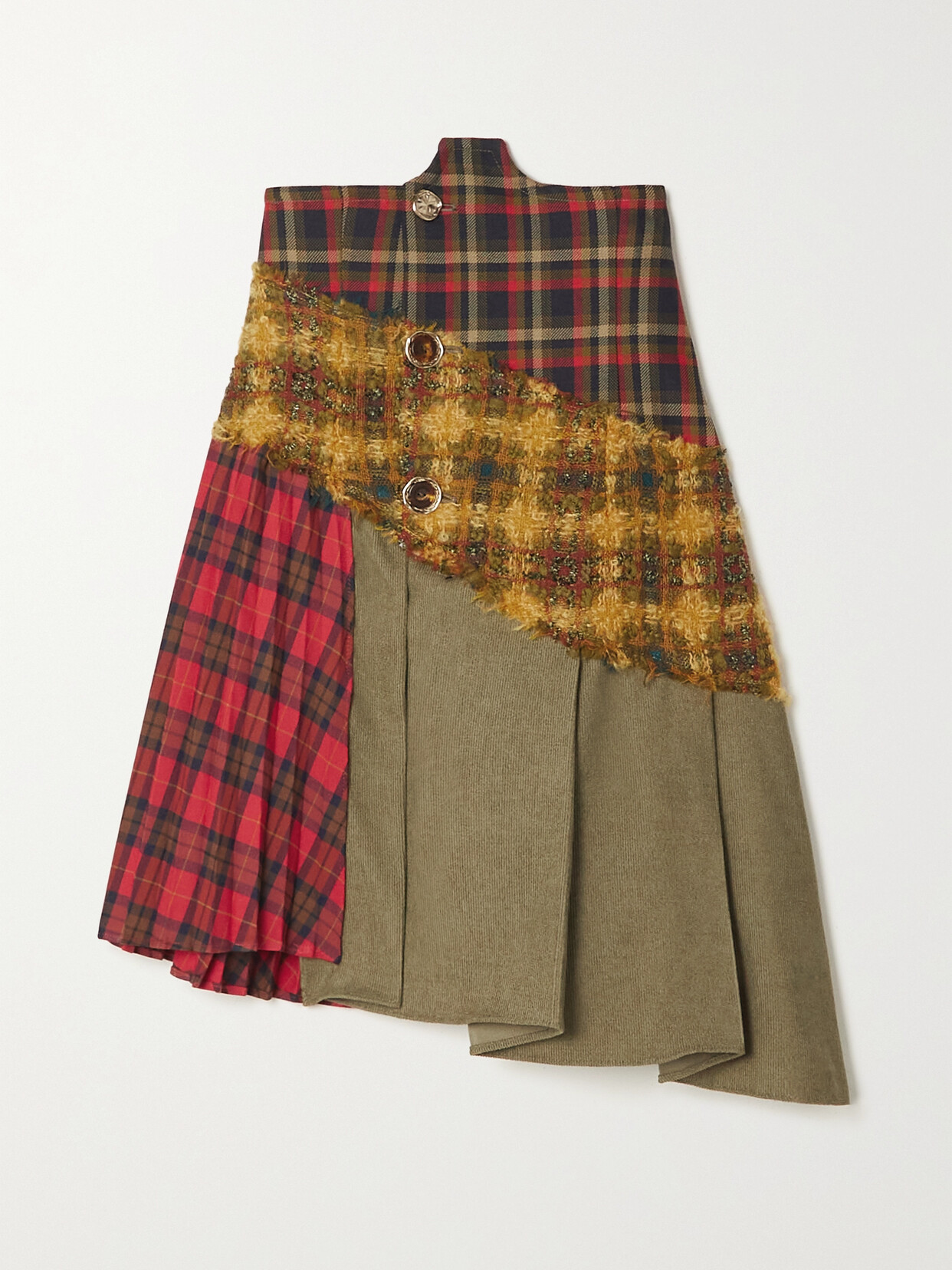 ANDERSSON BELL MARGO PATCHWORK CHECKED WOOL-BLEND BOUCLÉ, CORDUROY AND TWILL MINI SKIRT