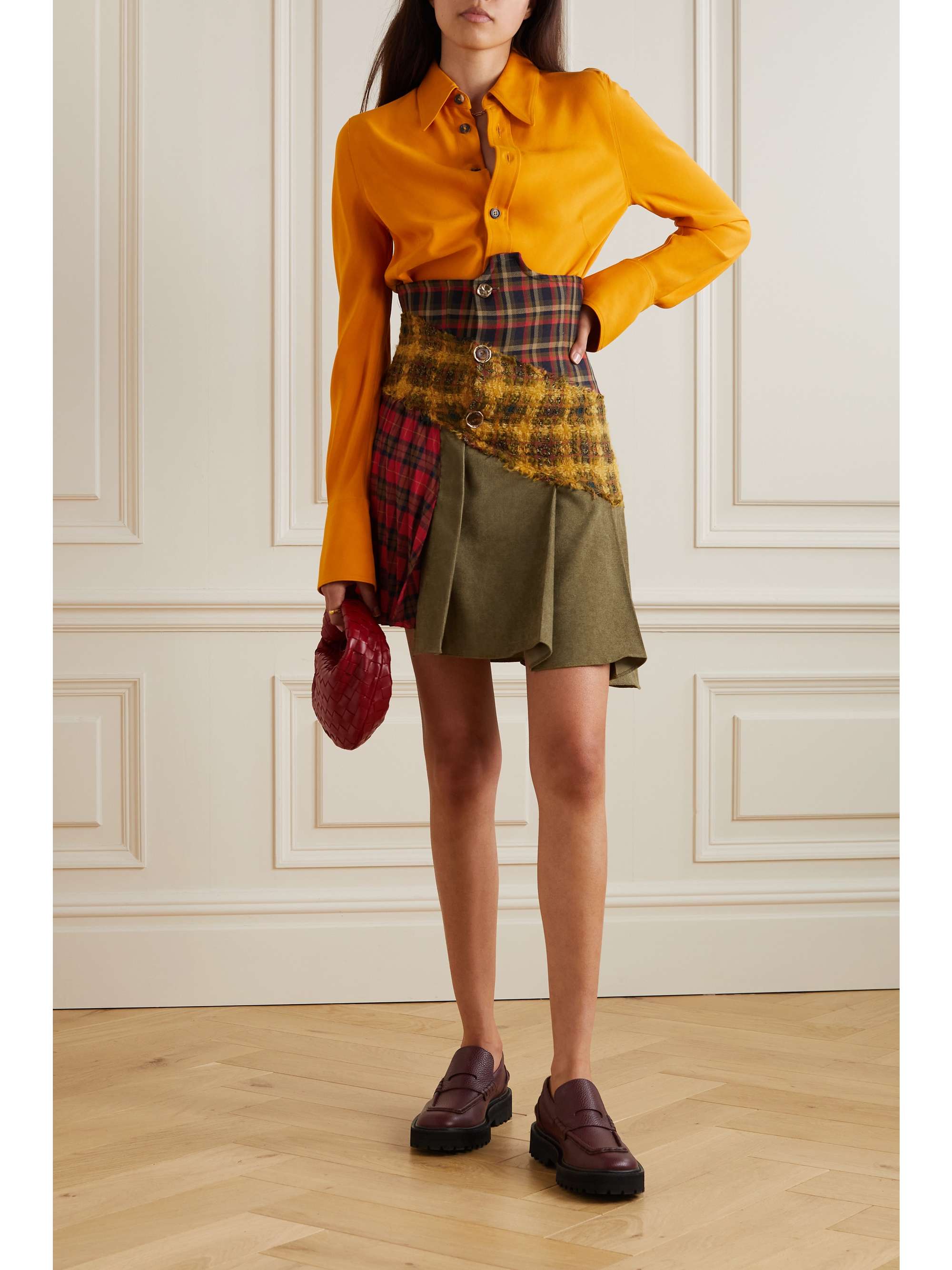 ANDERSSON BELL Margo patchwork checked wool-blend bouclé, corduroy and twill mini skirt