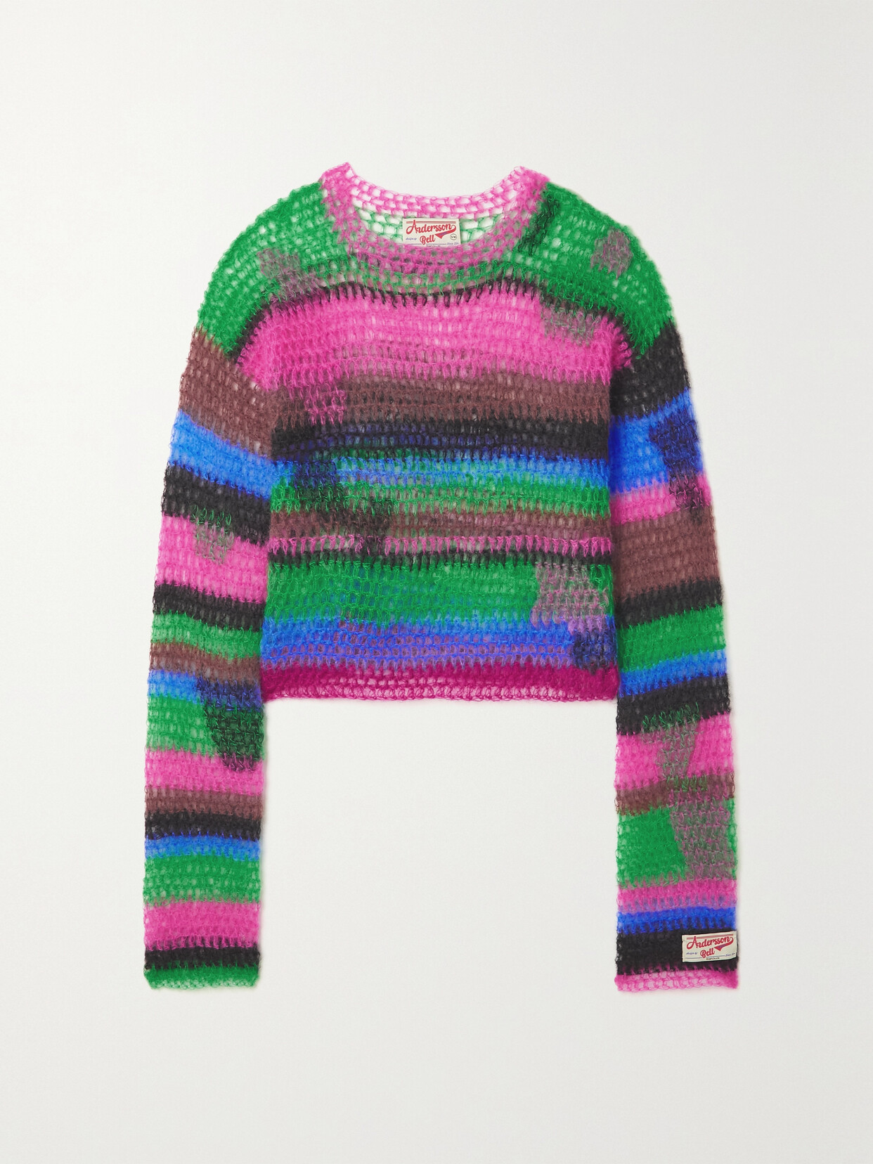 ANDERSSON BELL STRIPED OPEN-KNIT MOHAIR-BLEND SWEATER