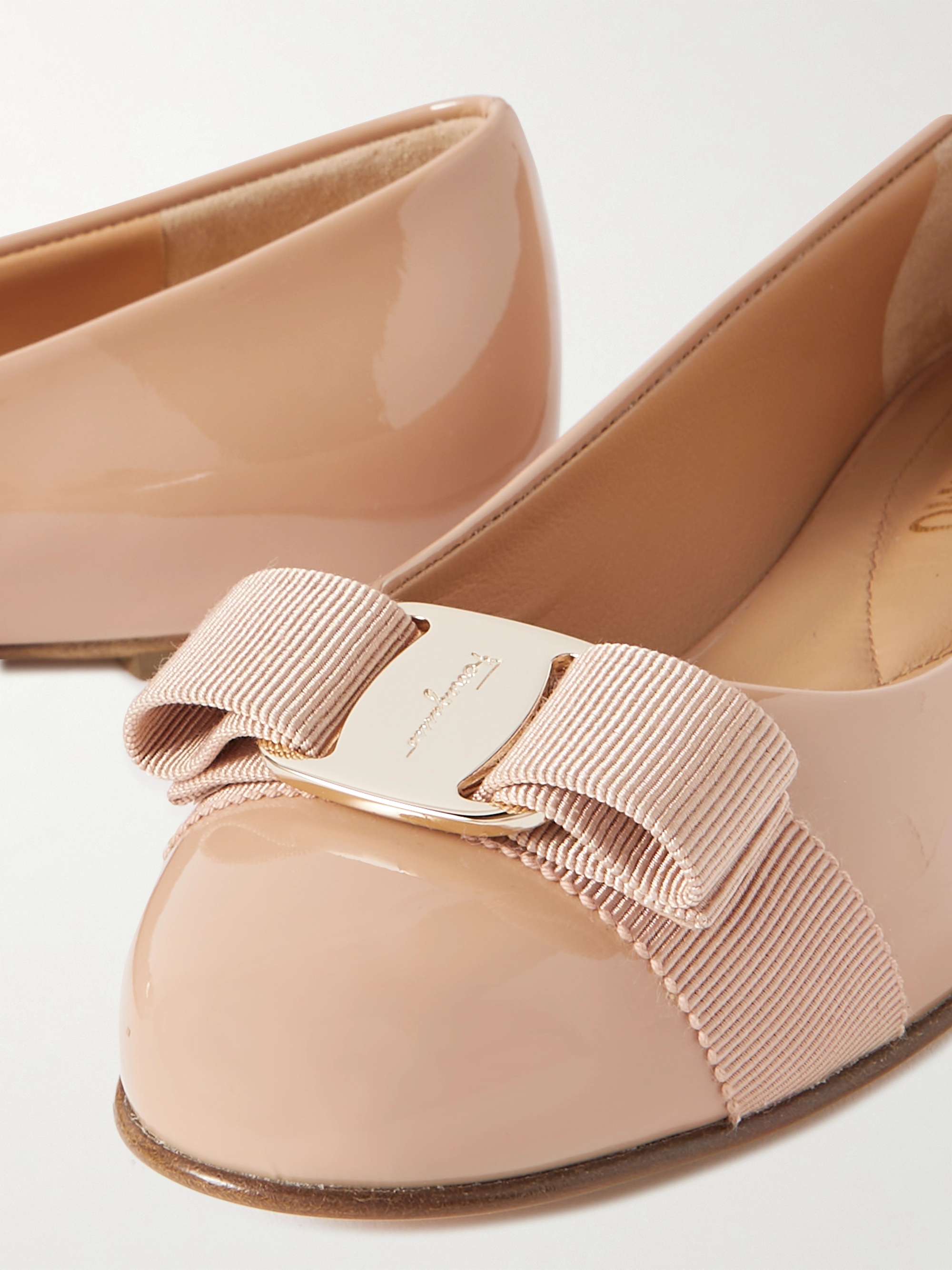 FERRAGAMO Varina bow-embellished patent-leather ballet flats