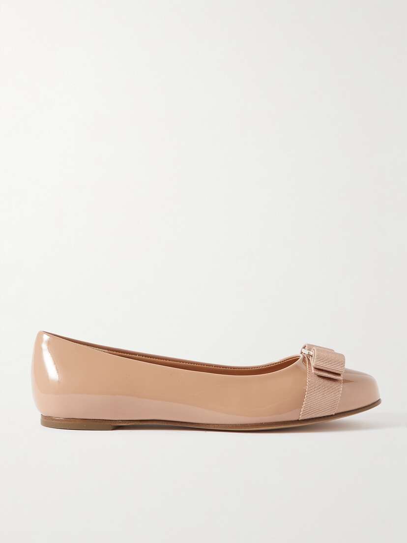 Ferragamo Varina Bow-embellished Patent-leather Ballet Flats