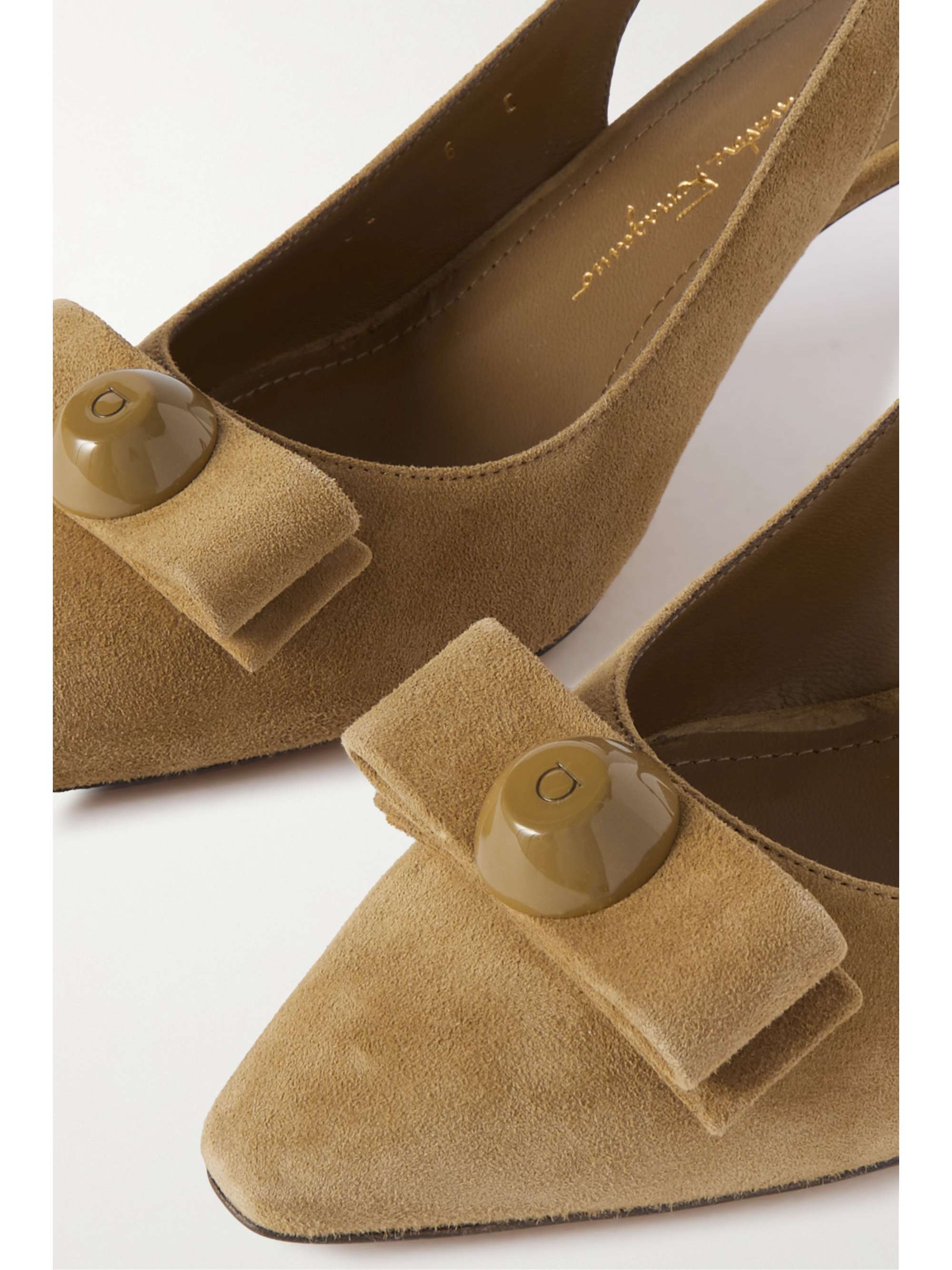FERRAGAMO Karine embellished suede slingback pumps