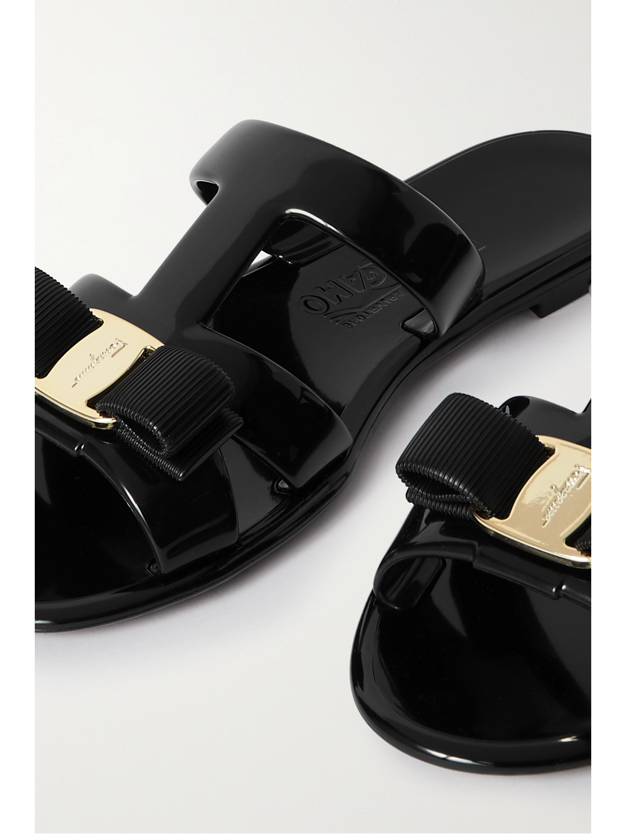 Shop Ferragamo Lylia Bow-embellished Pvc Flats In Black