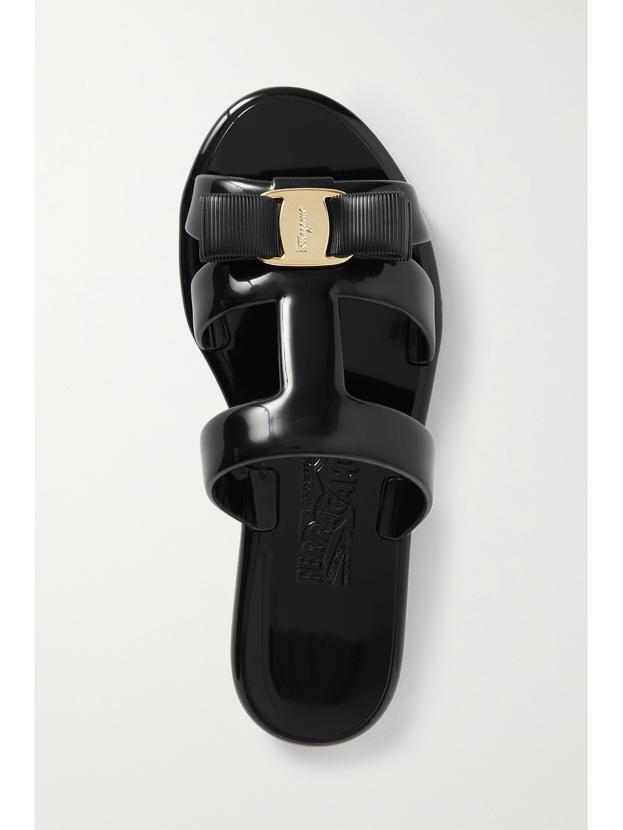 Ferragamo Lilou Vara Plate Flat Slides In Black
