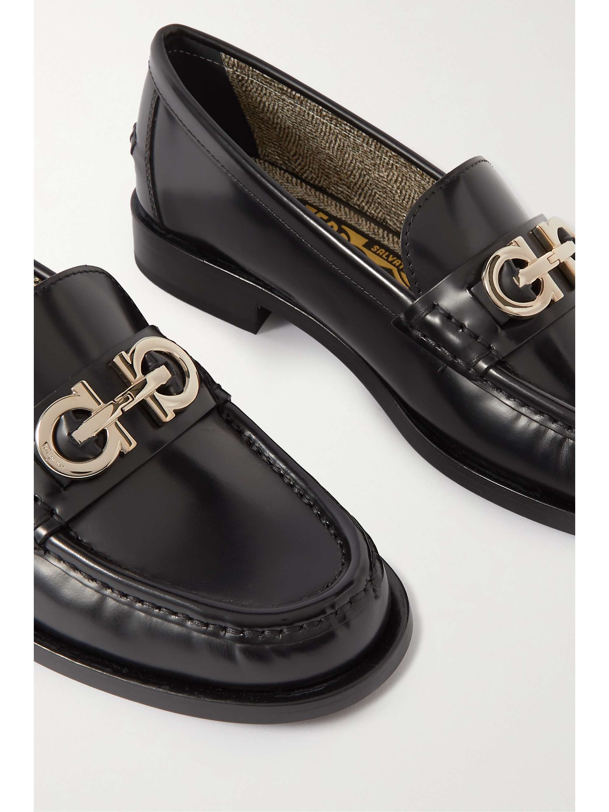 FERRAGAMO Ofelia embellished glossed-leather loafers