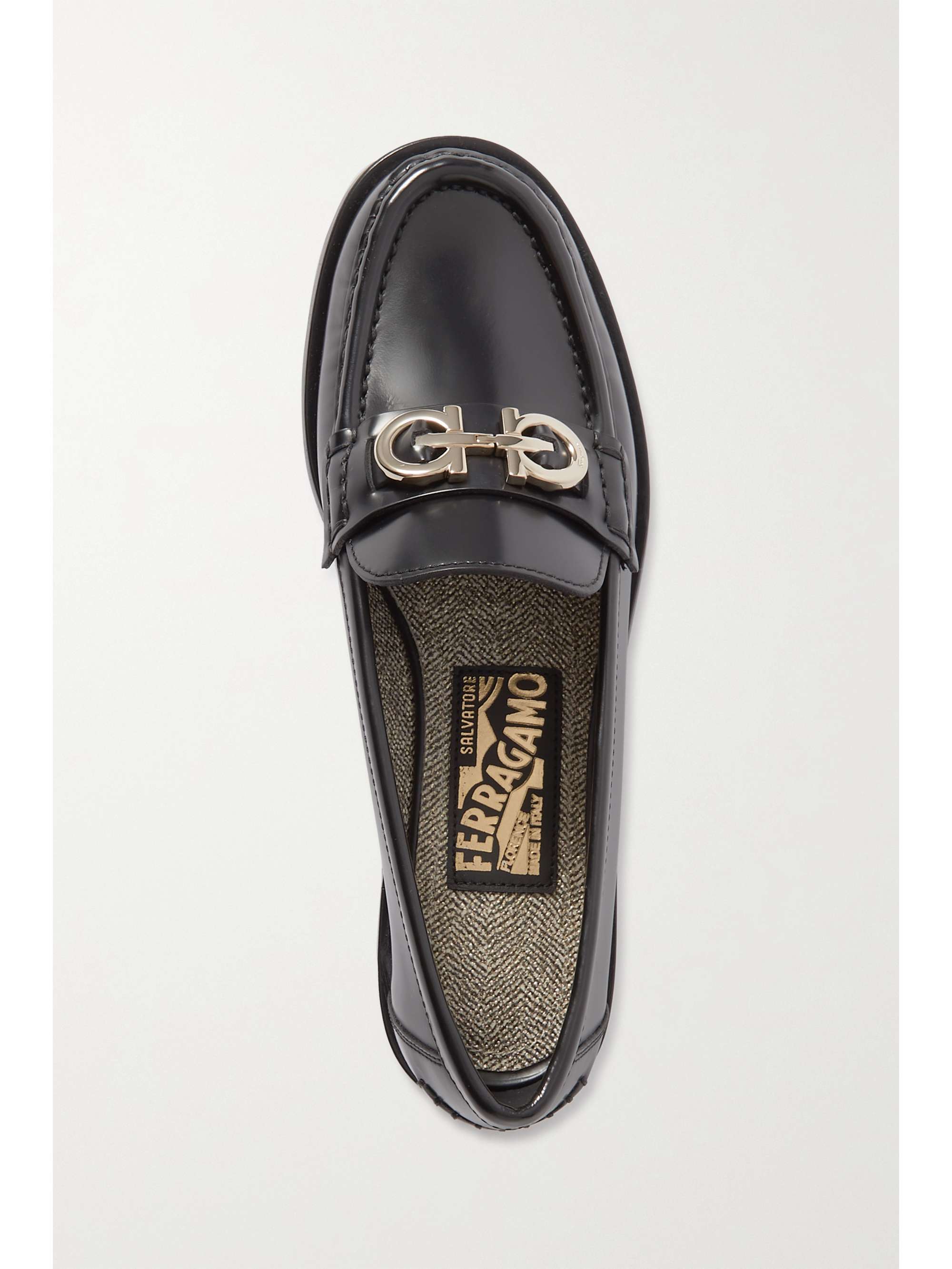 FERRAGAMO Ofelia embellished glossed-leather loafers