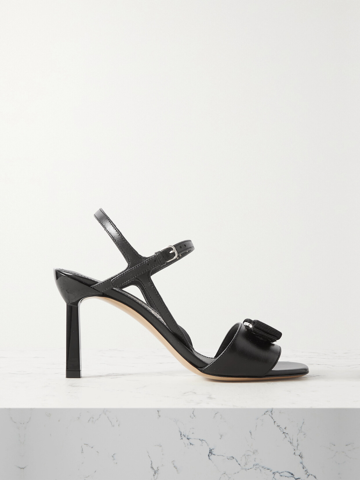 Shop Ferragamo Gabriela Bow-embellished Leather Sandals In Black