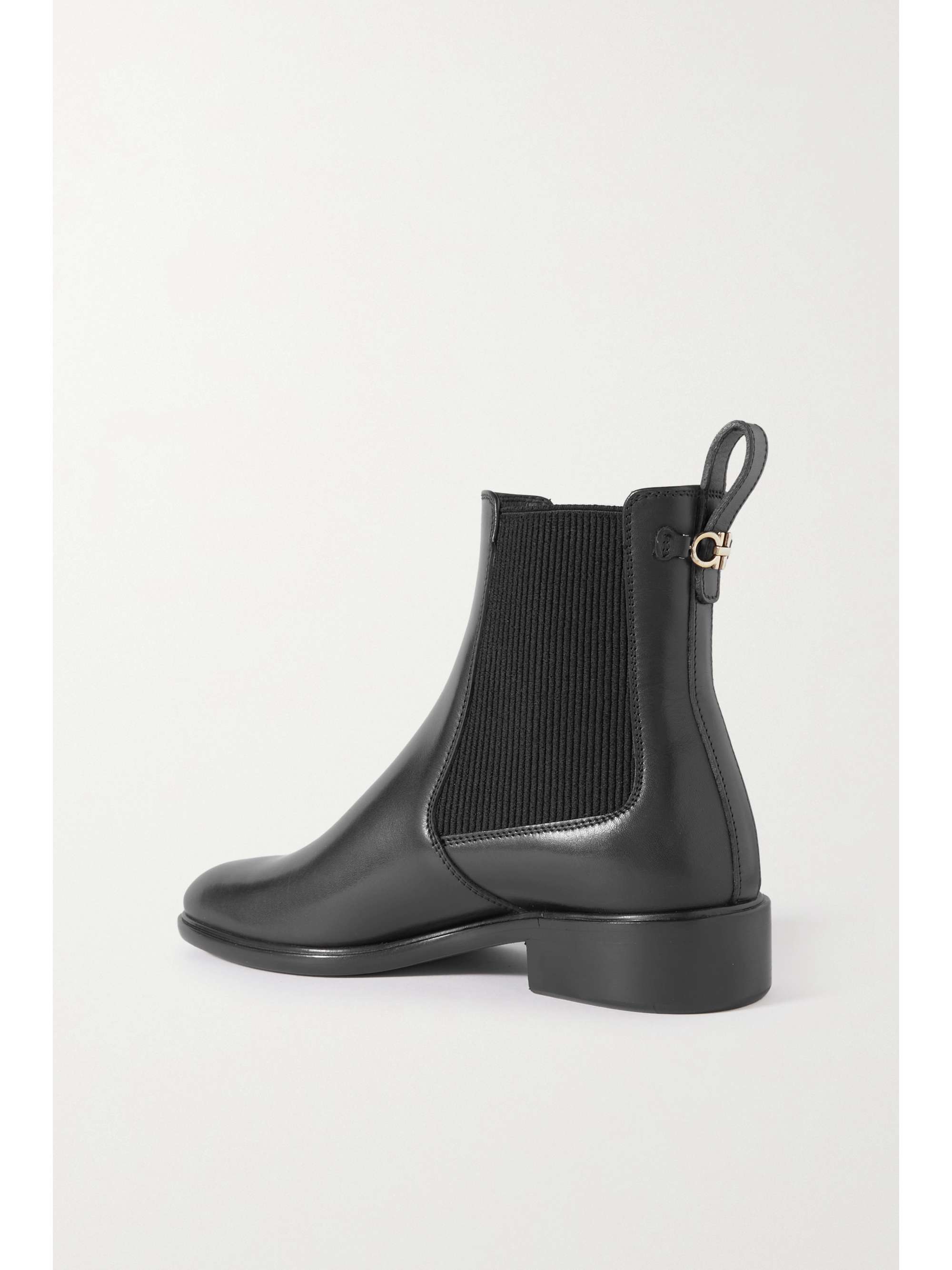FERRAGAMO Oddo embellished glossed-leather ankle boots