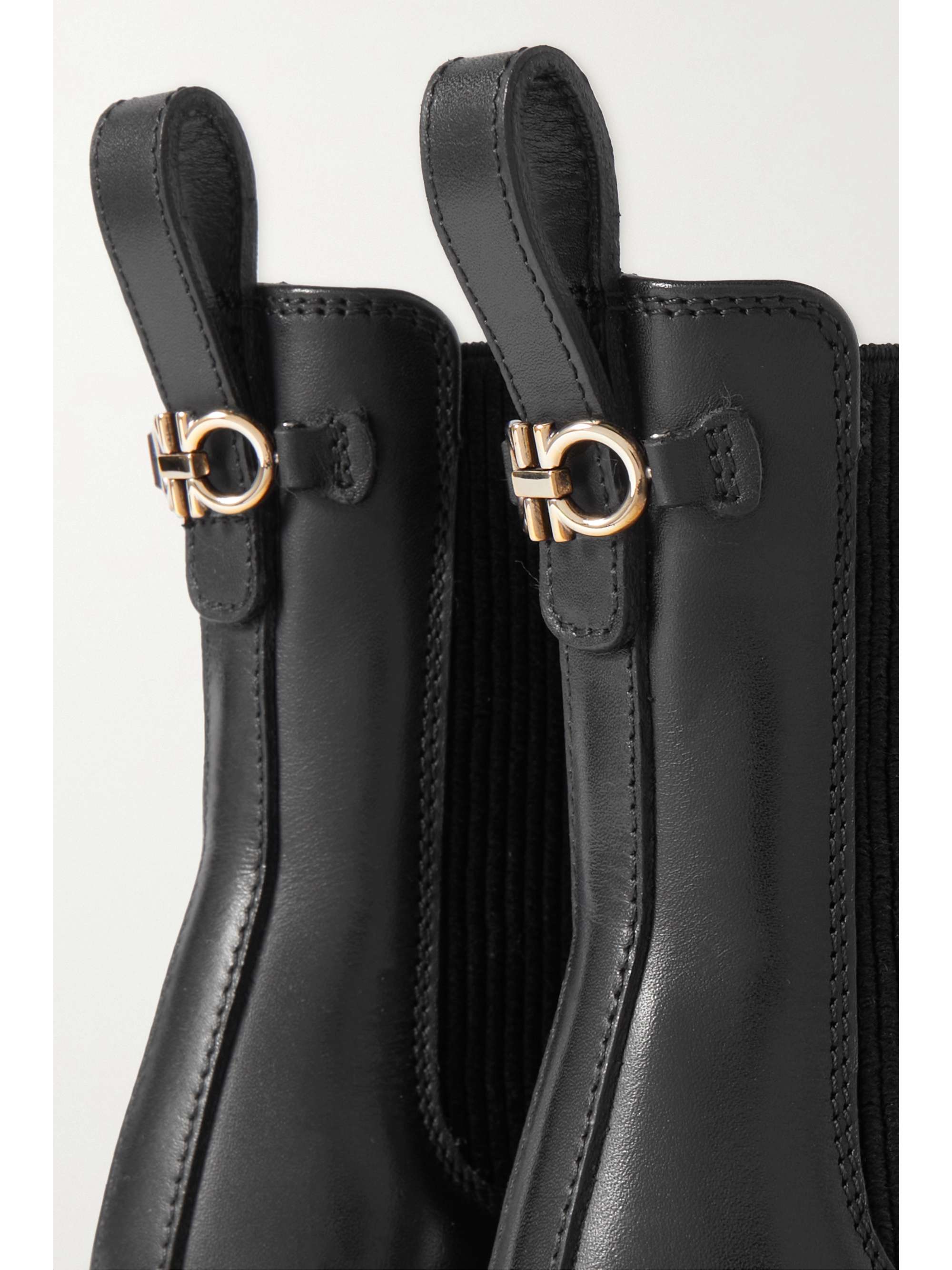 FERRAGAMO Oddo embellished glossed-leather ankle boots