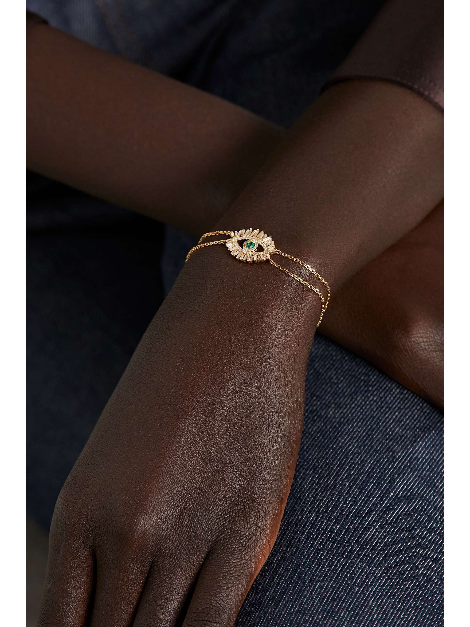 SUZANNE KALAN Evil Eye 18-karat gold, diamond and emerald bracelet