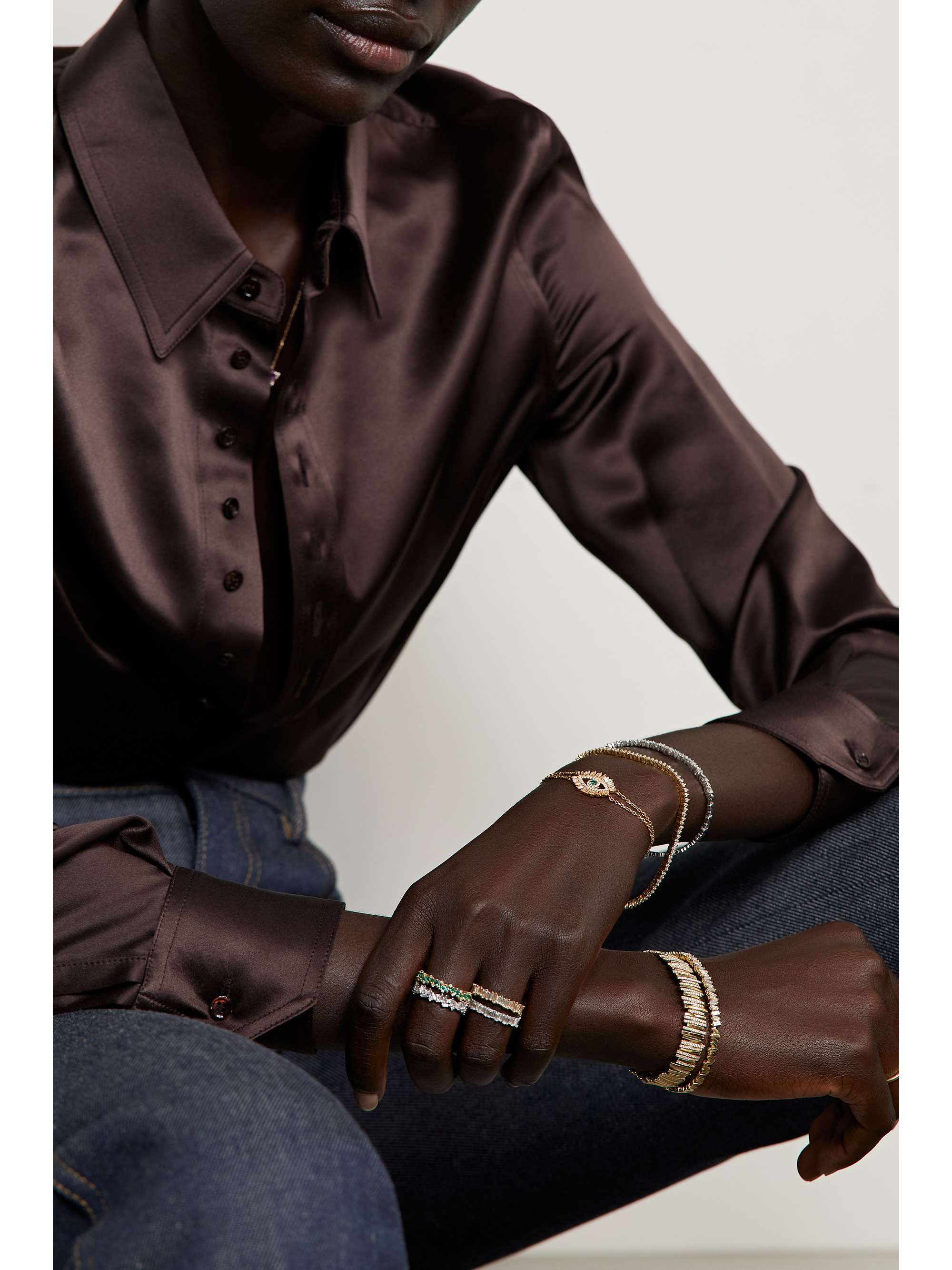 SUZANNE KALAN Evil Eye 18-karat gold, diamond and emerald bracelet